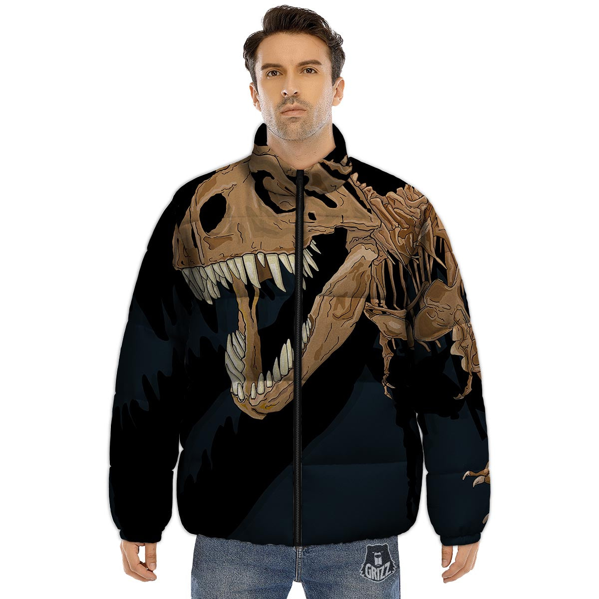 Fossil T-Rex Print Puffer Jacket-grizzshop