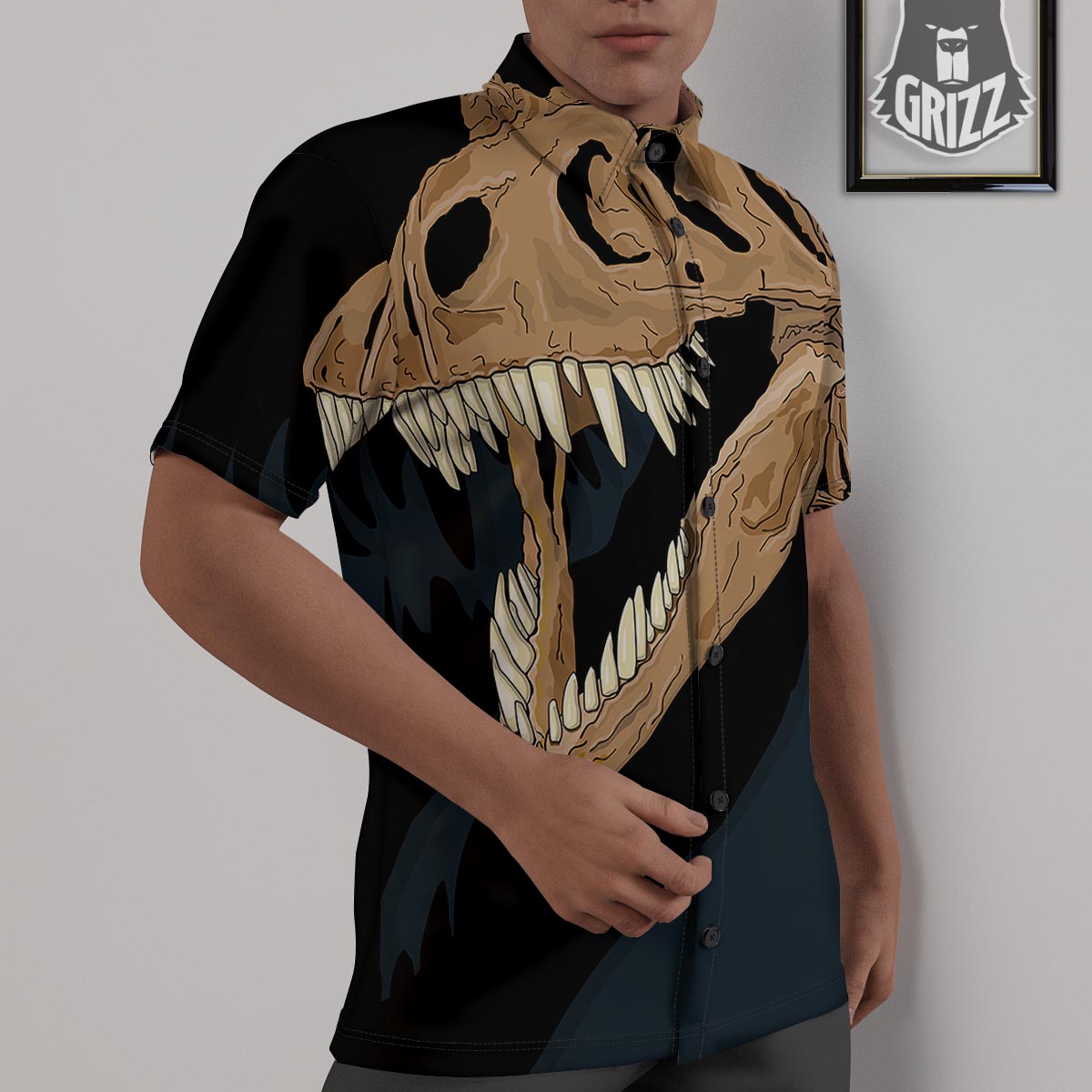 Fossil T Rex Print Untucked Shirts-grizzshop
