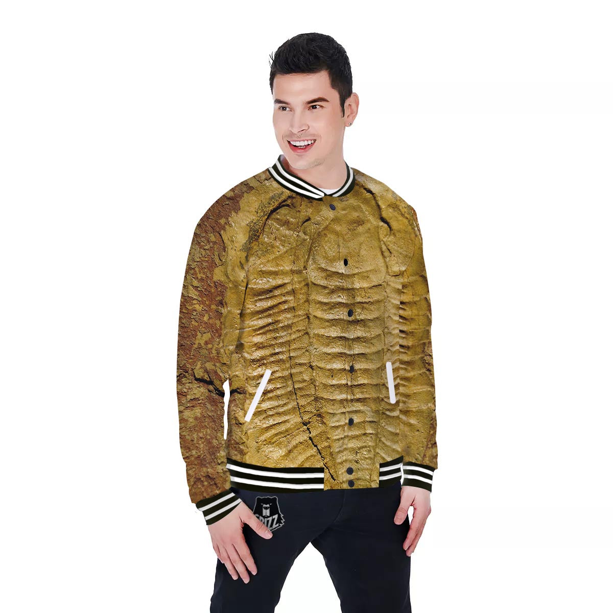 Fossil Trilobite Print Baseball Jacket-grizzshop