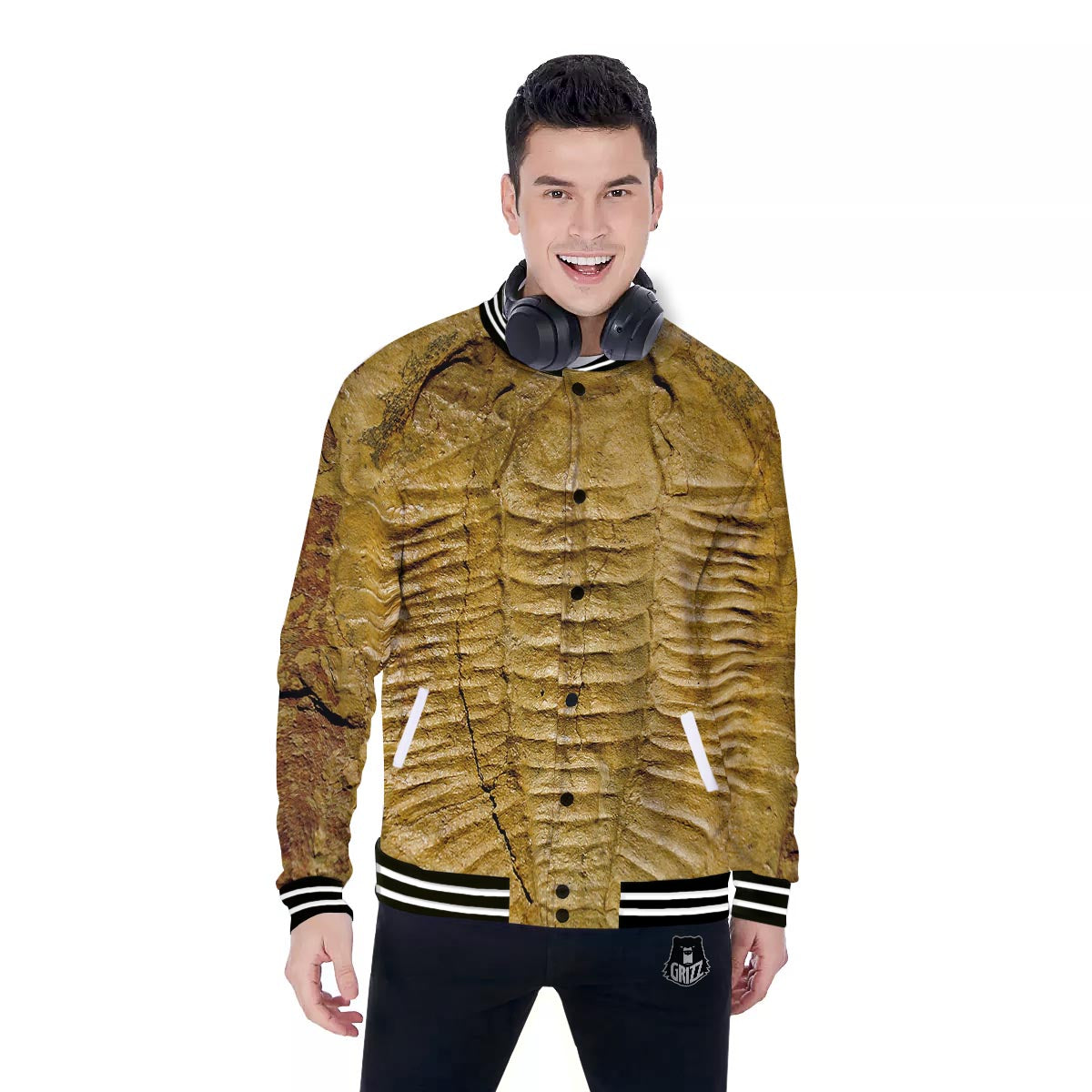 Fossil Trilobite Print Baseball Jacket-grizzshop