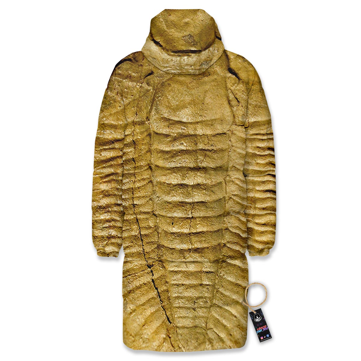 Fossil Trilobite Print Long Down Jacket-grizzshop