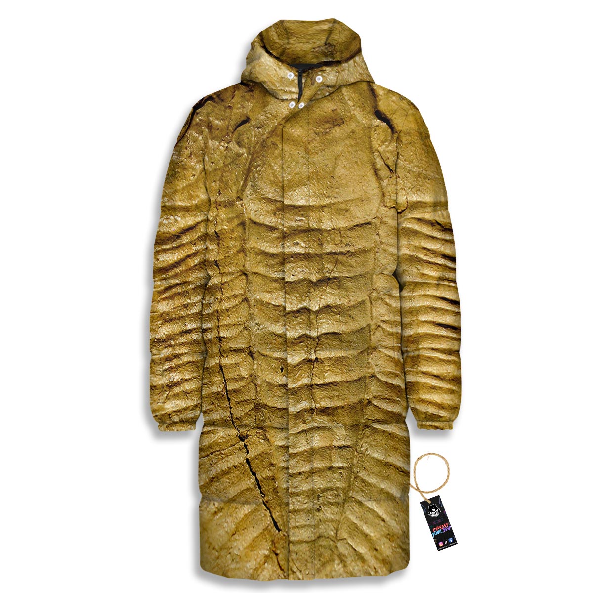 Fossil Trilobite Print Long Down Jacket-grizzshop