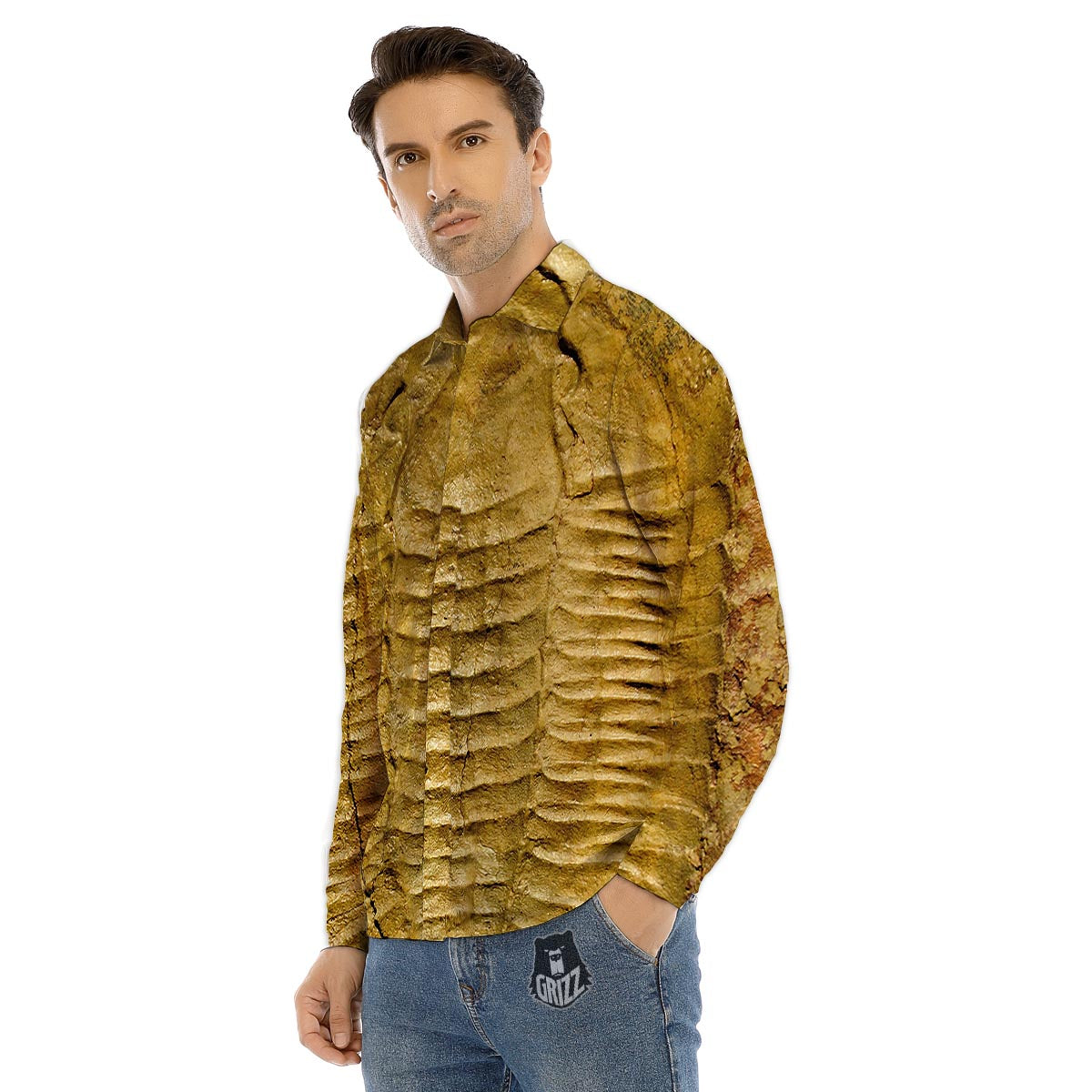 Fossil Trilobite Print Men's Dress Shirts-grizzshop