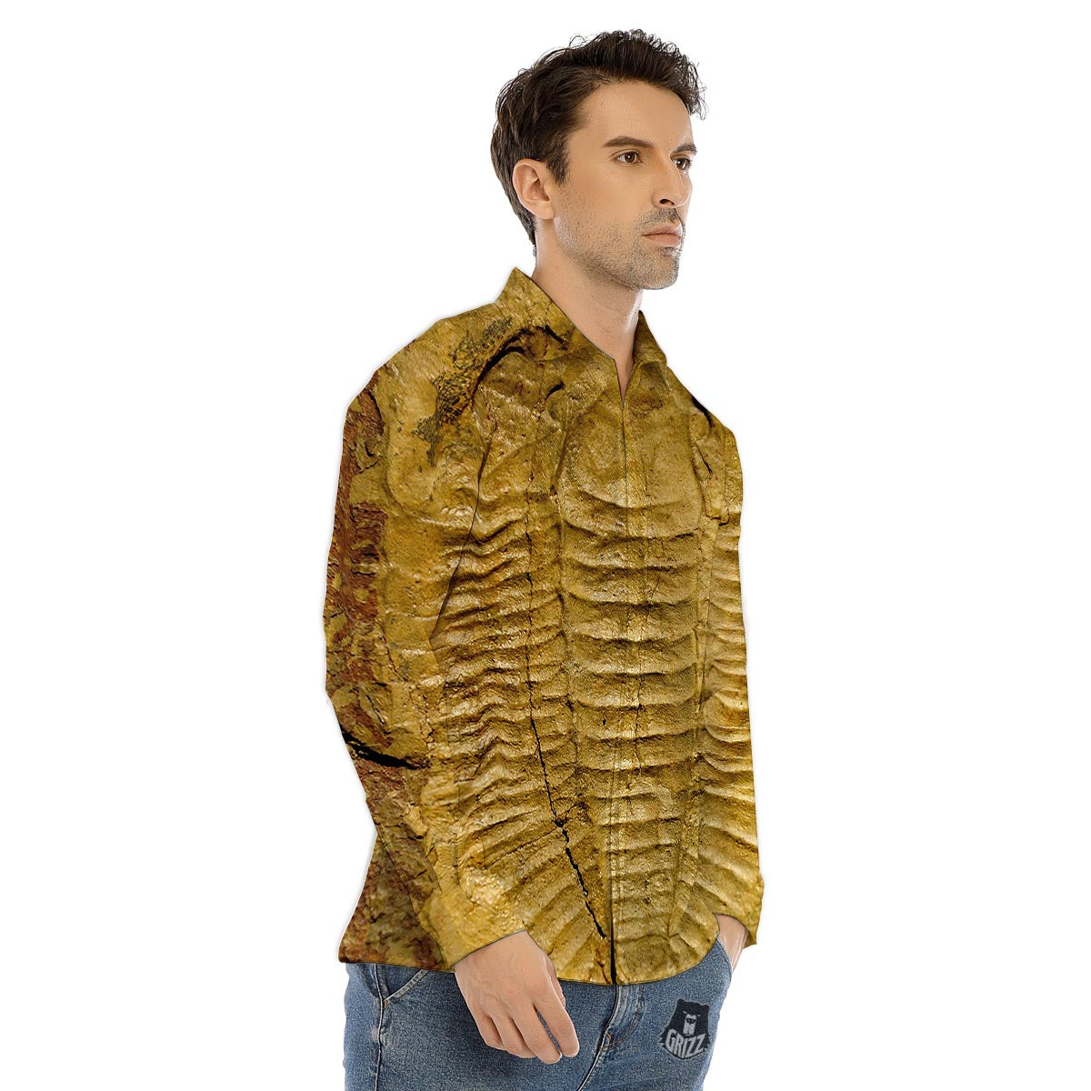 Fossil Trilobite Print Men's Dress Shirts-grizzshop
