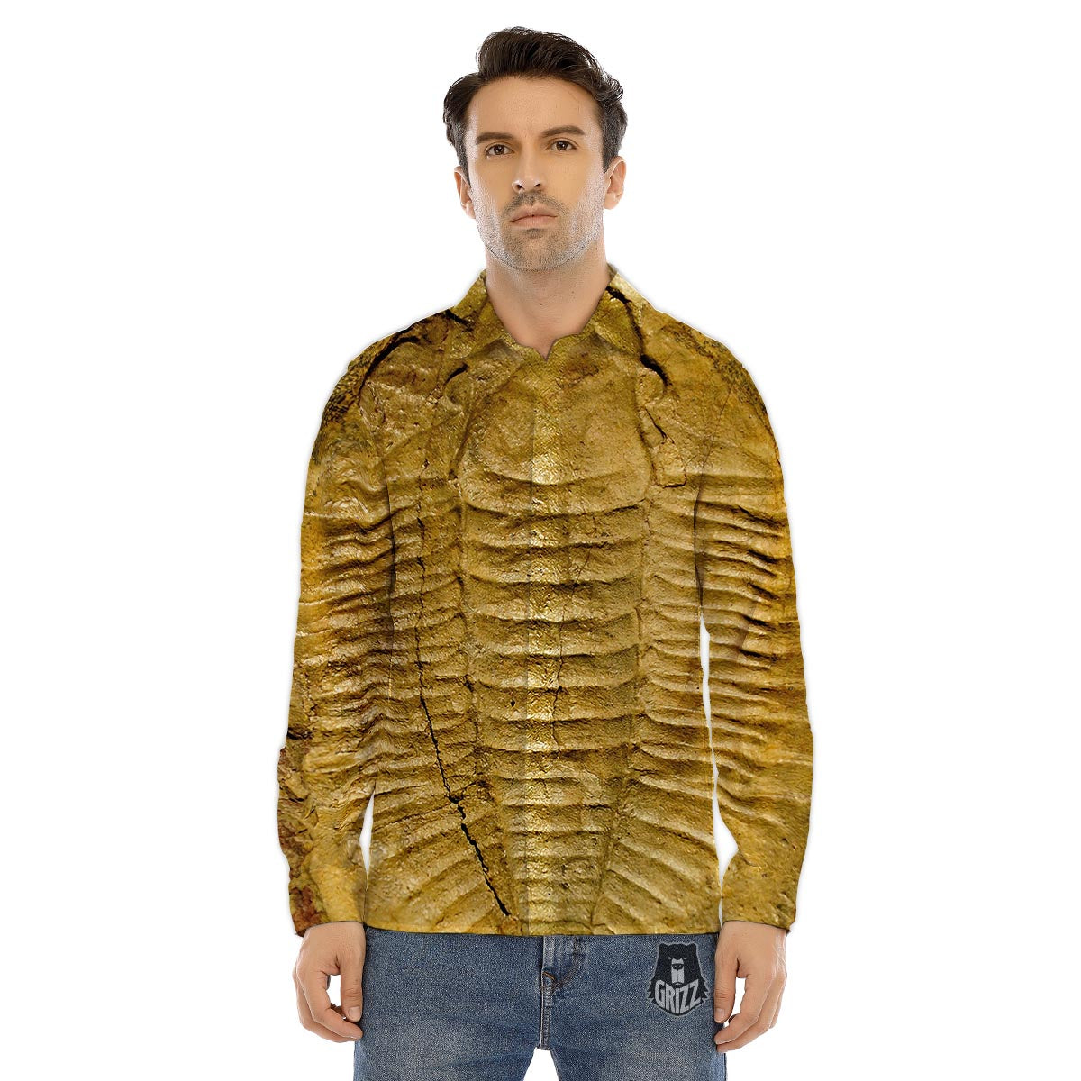 Fossil Trilobite Print Men's Dress Shirts-grizzshop