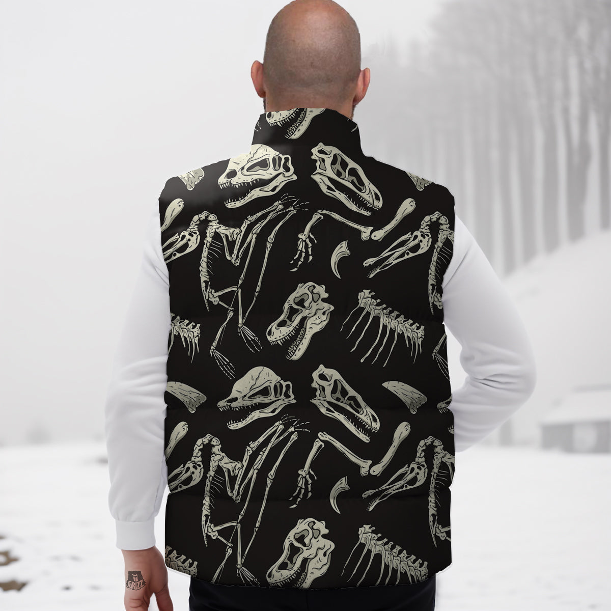 Fossil Tyrannosaurus Dino Print Pattern Down Vest