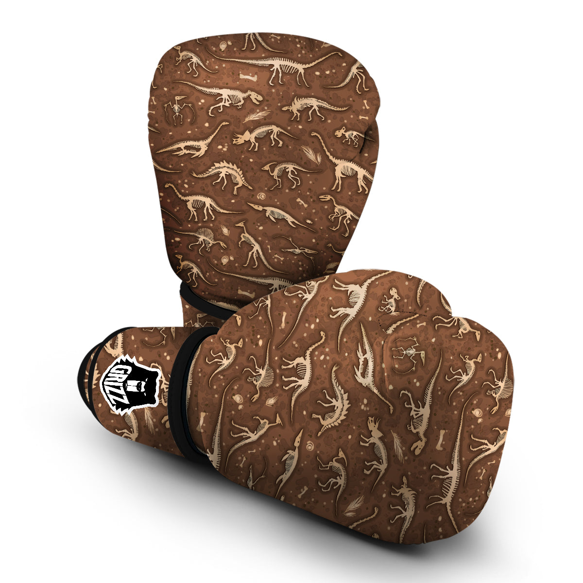 Fossil Vintage Brown Print Pattern Boxing Gloves-grizzshop