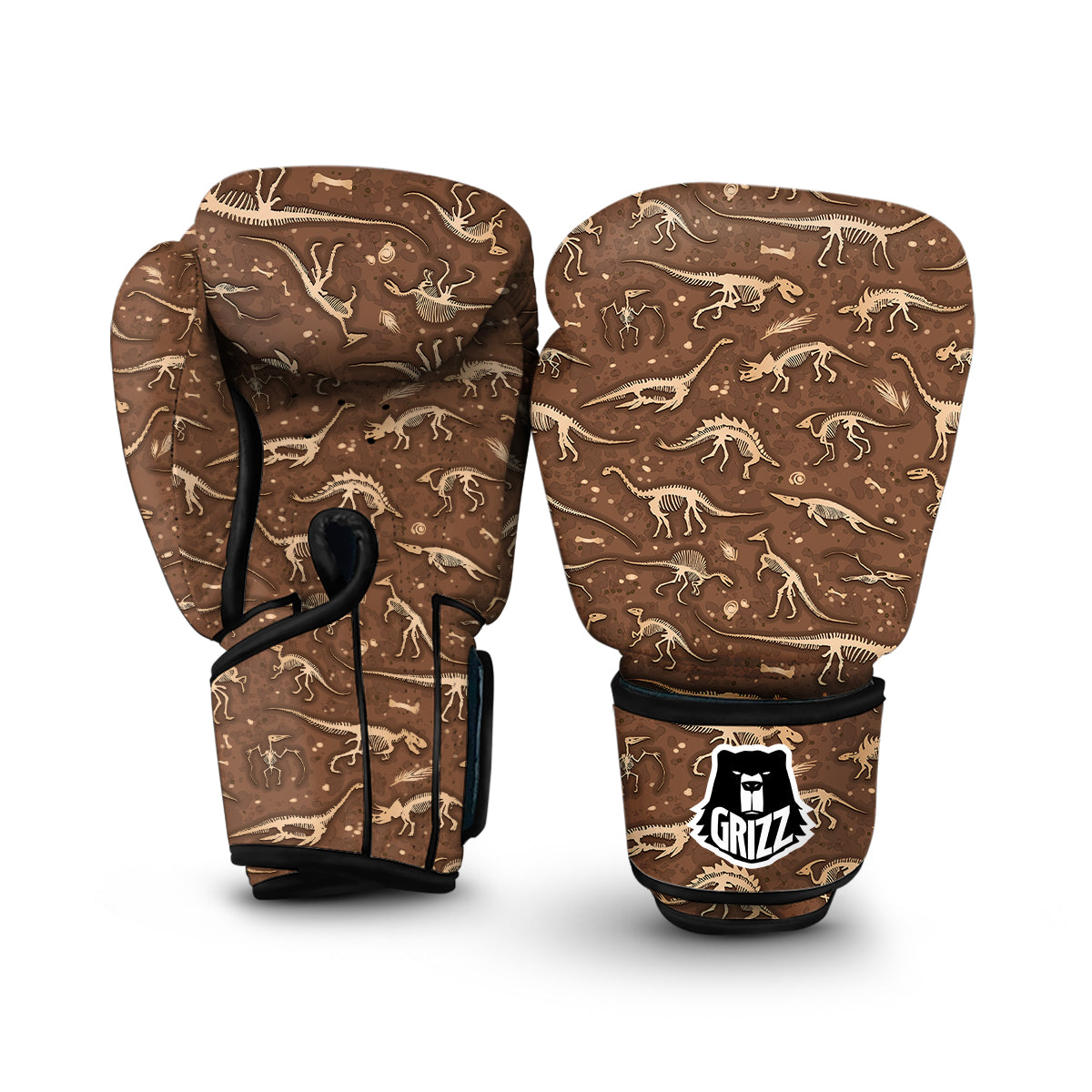 Fossil Vintage Brown Print Pattern Boxing Gloves-grizzshop