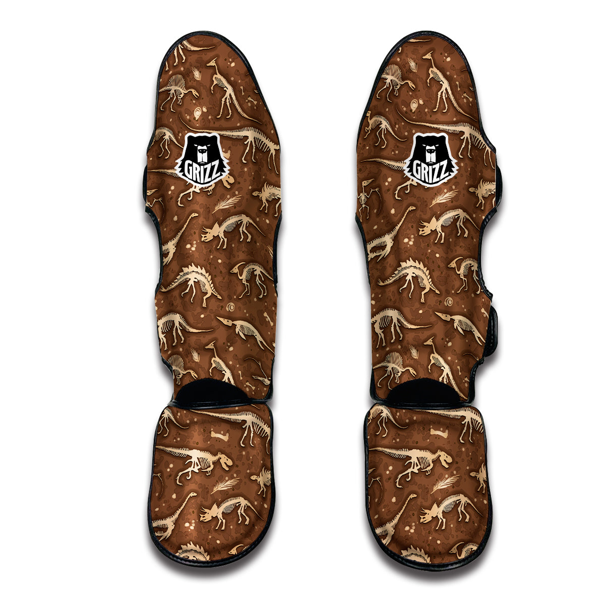 Fossil Vintage Brown Print Pattern Muay Thai Shin Guards-grizzshop