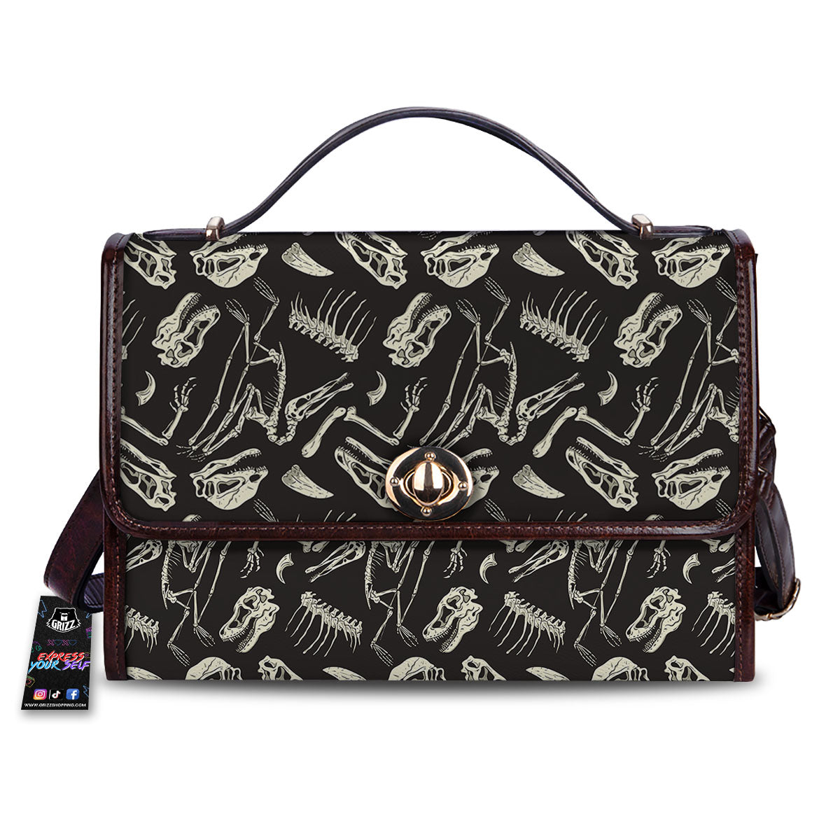 Fossil Dinosaur Monochrome Print Pattern Women's Satchel Bag