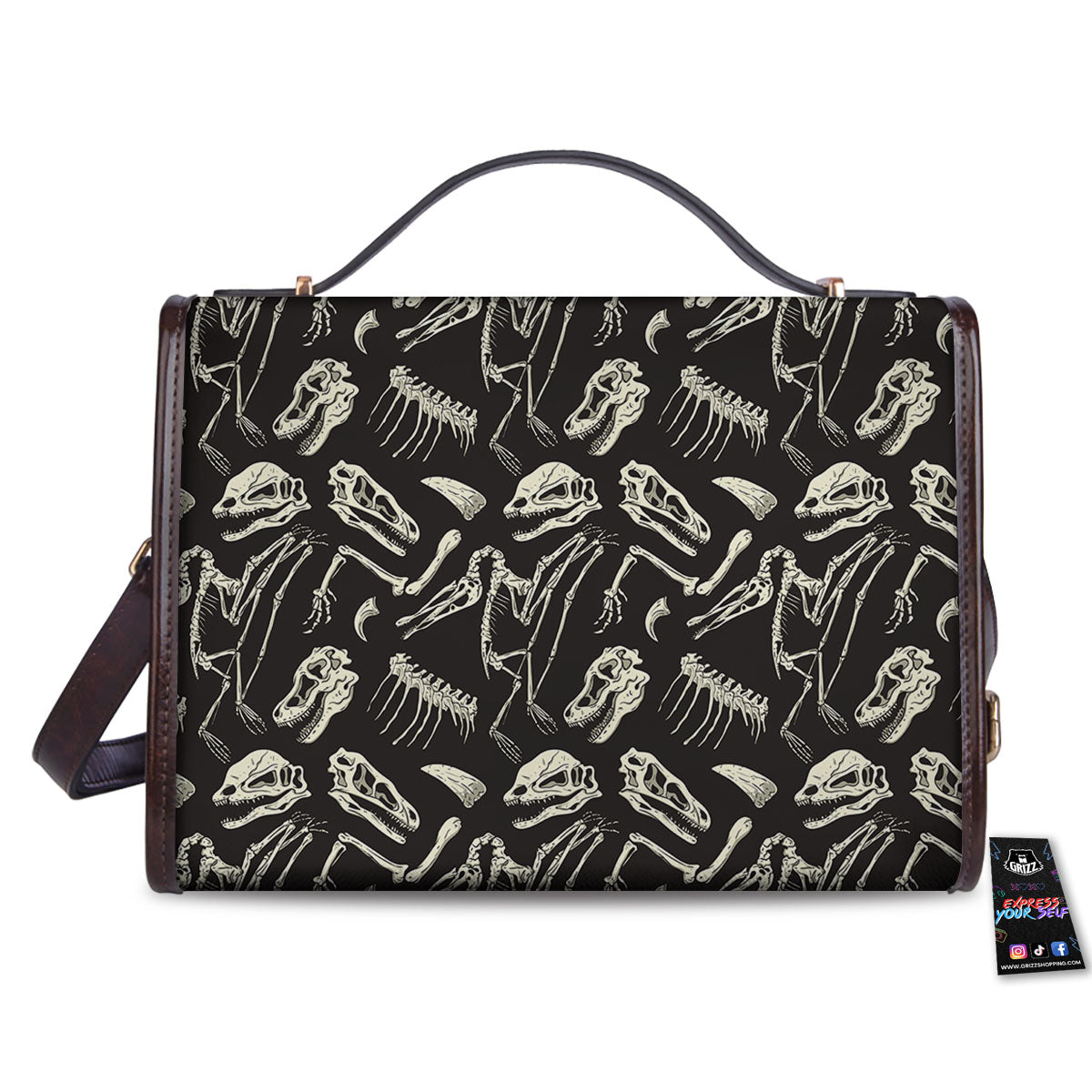 Fossil Dinosaur Monochrome Print Pattern Women's Satchel Bag