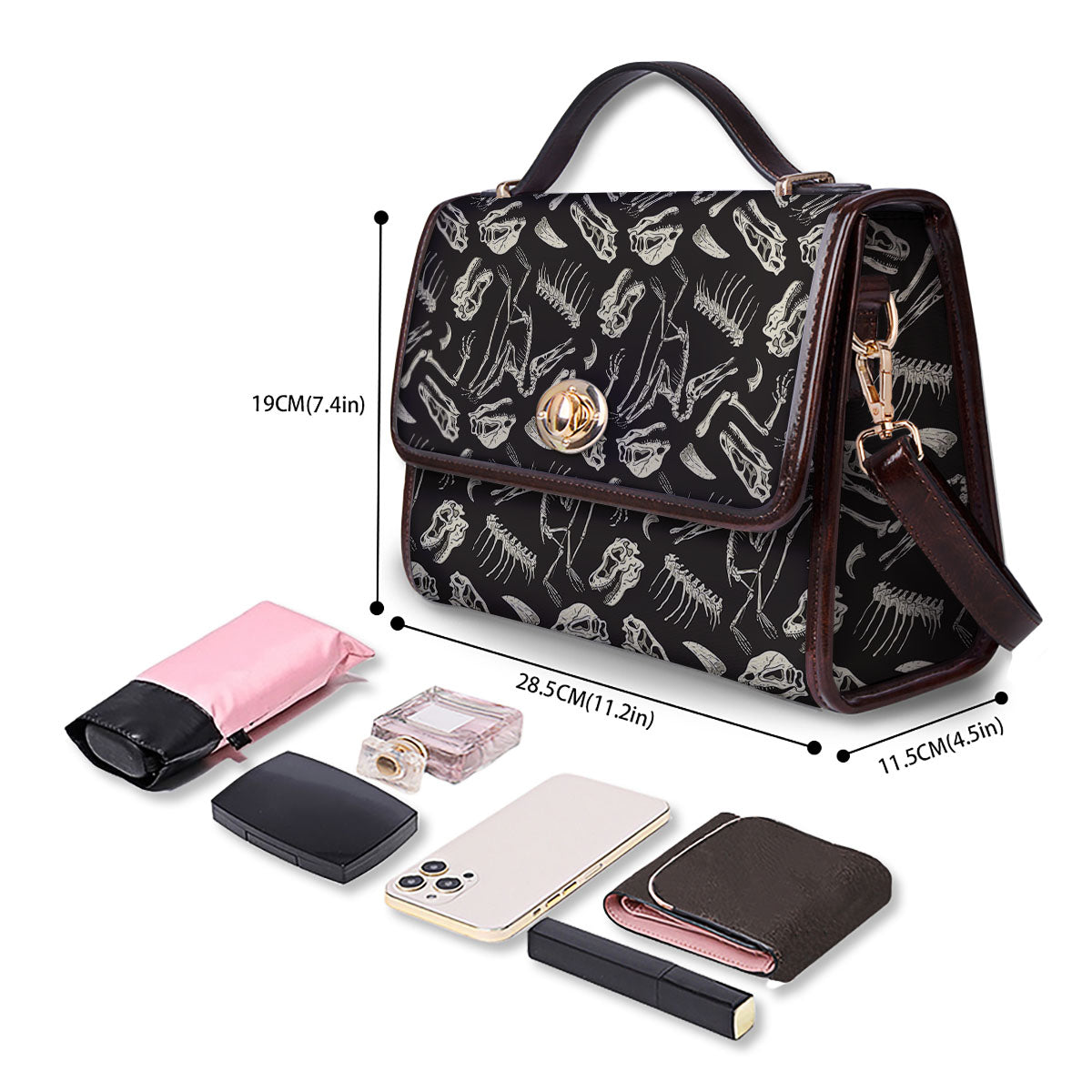 Fossil Dinosaur Monochrome Print Pattern Women's Satchel Bag