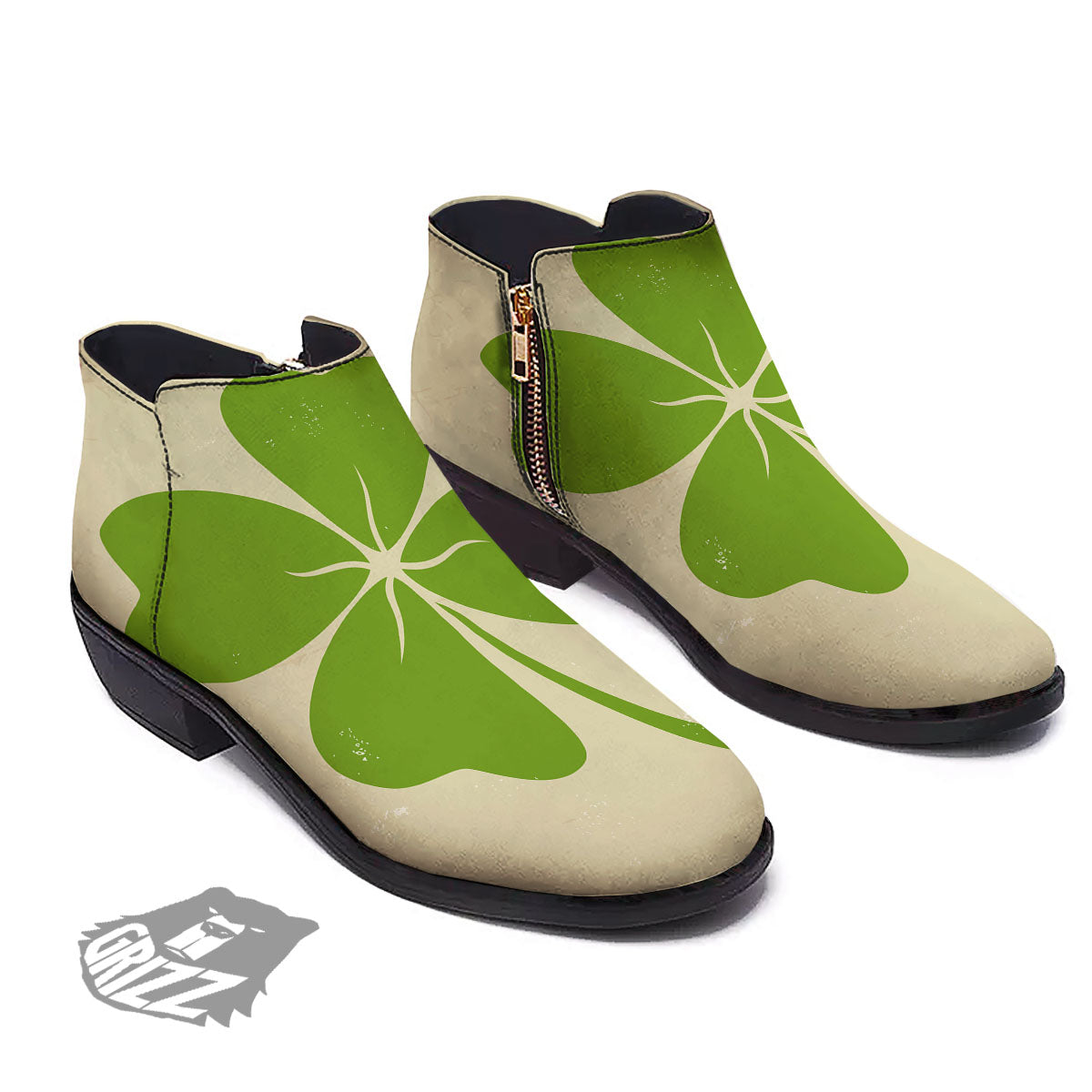 Four Leaf Clovers Irish Print Ankle Boots-grizzshop