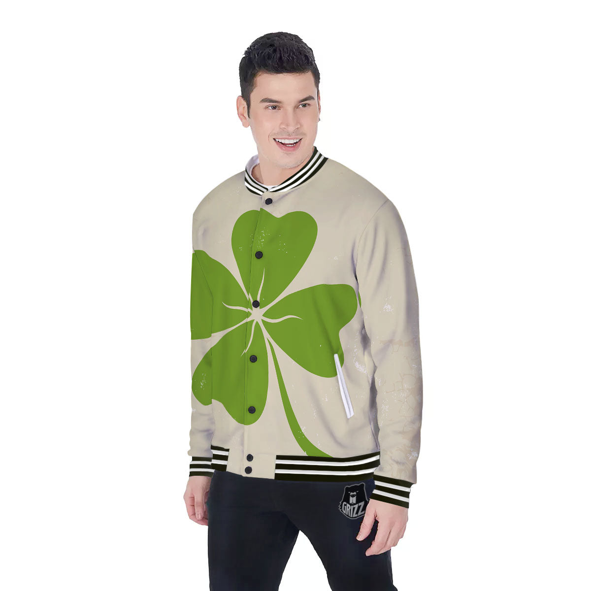Four Leaf Clovers Irish Print Baseball Jacket-grizzshop