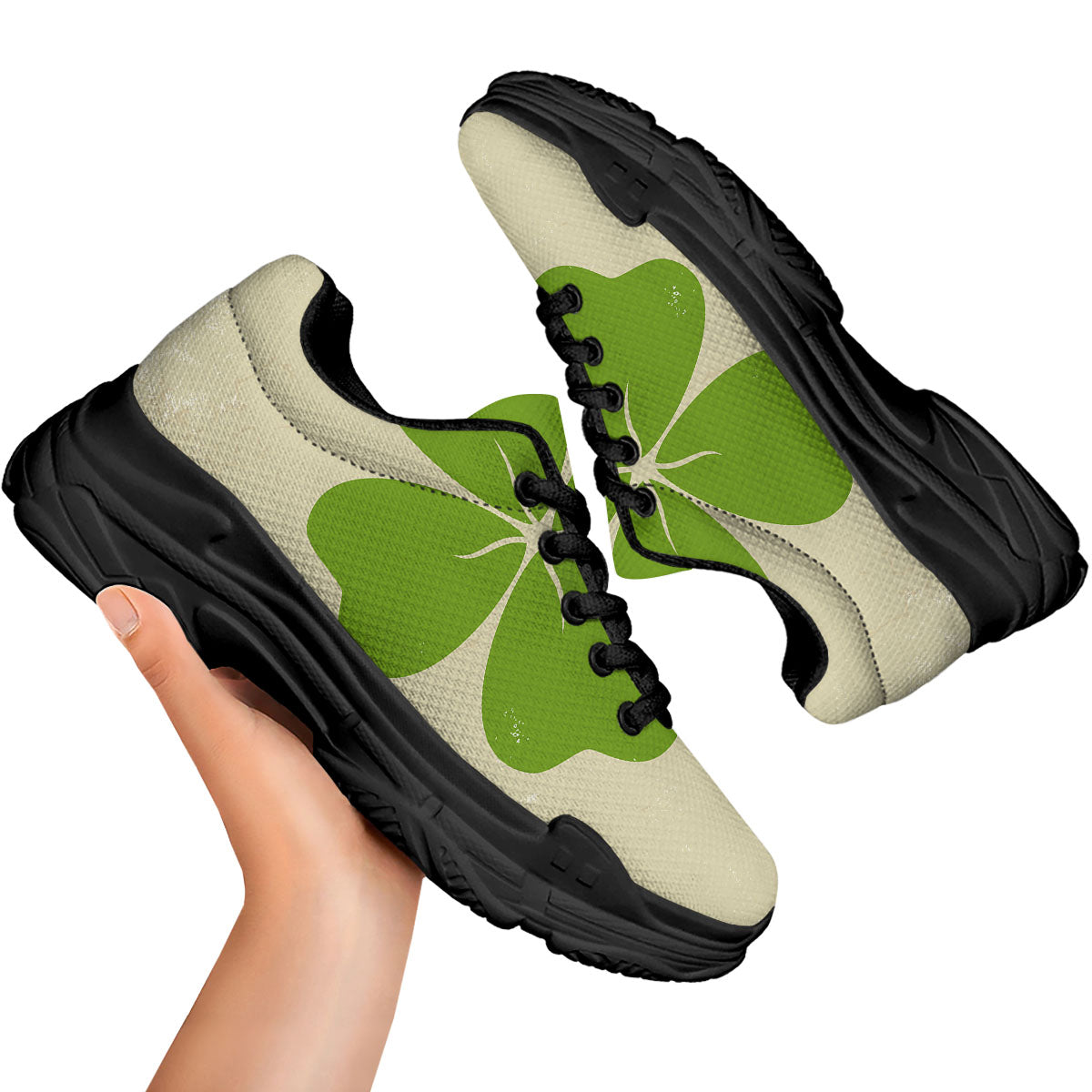 Four Leaf Clovers Irish Print Black Chunky Shoes-grizzshop
