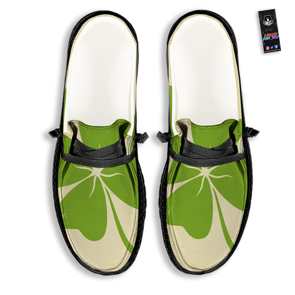 Four Leaf Clovers Irish Print Black Loafers-grizzshop