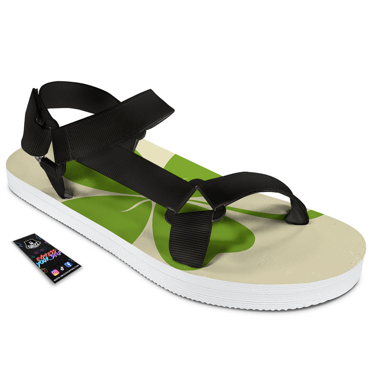 Four Leaf Clovers Irish Print Black Open Toe Sandals-grizzshop