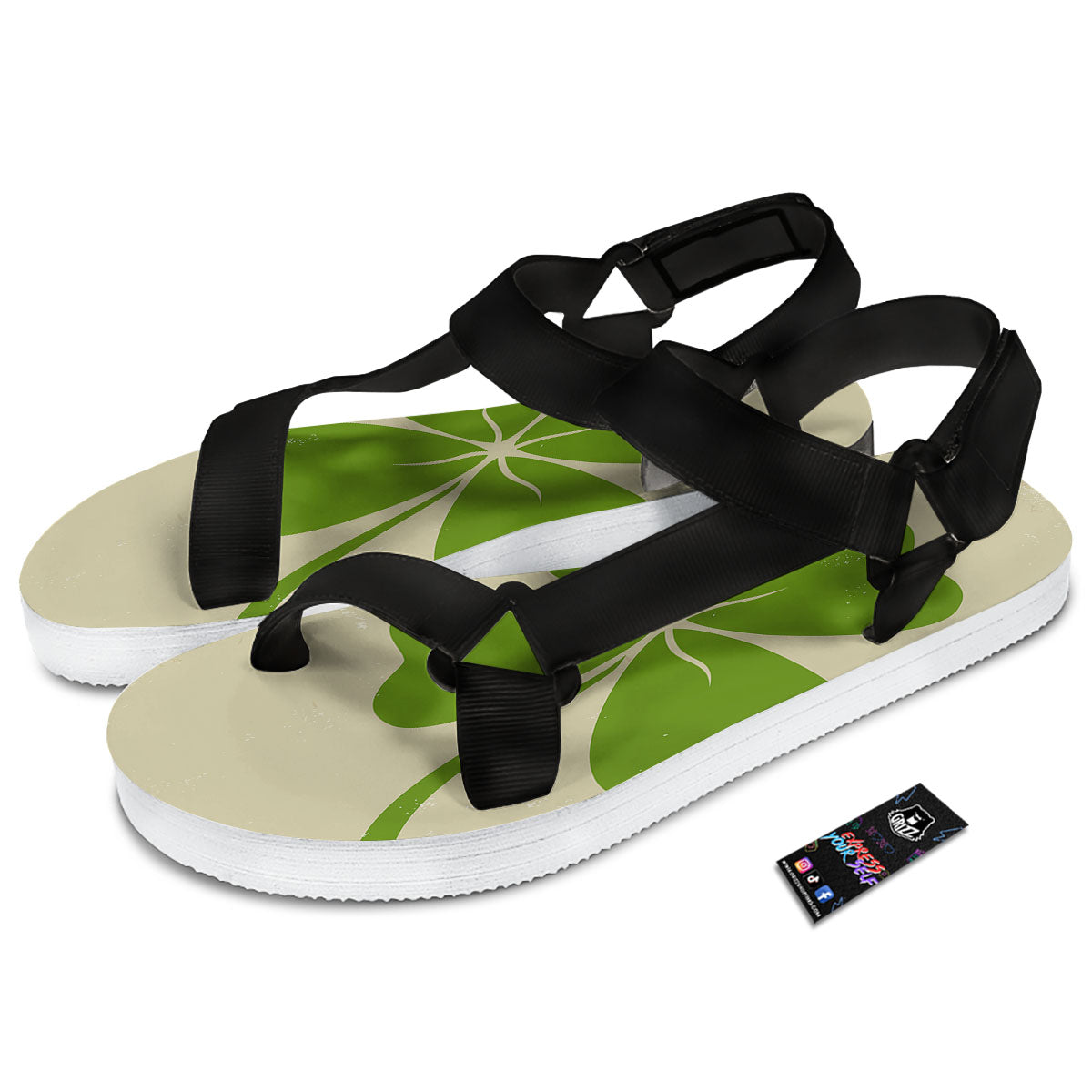 Four Leaf Clovers Irish Print Black Open Toe Sandals-grizzshop