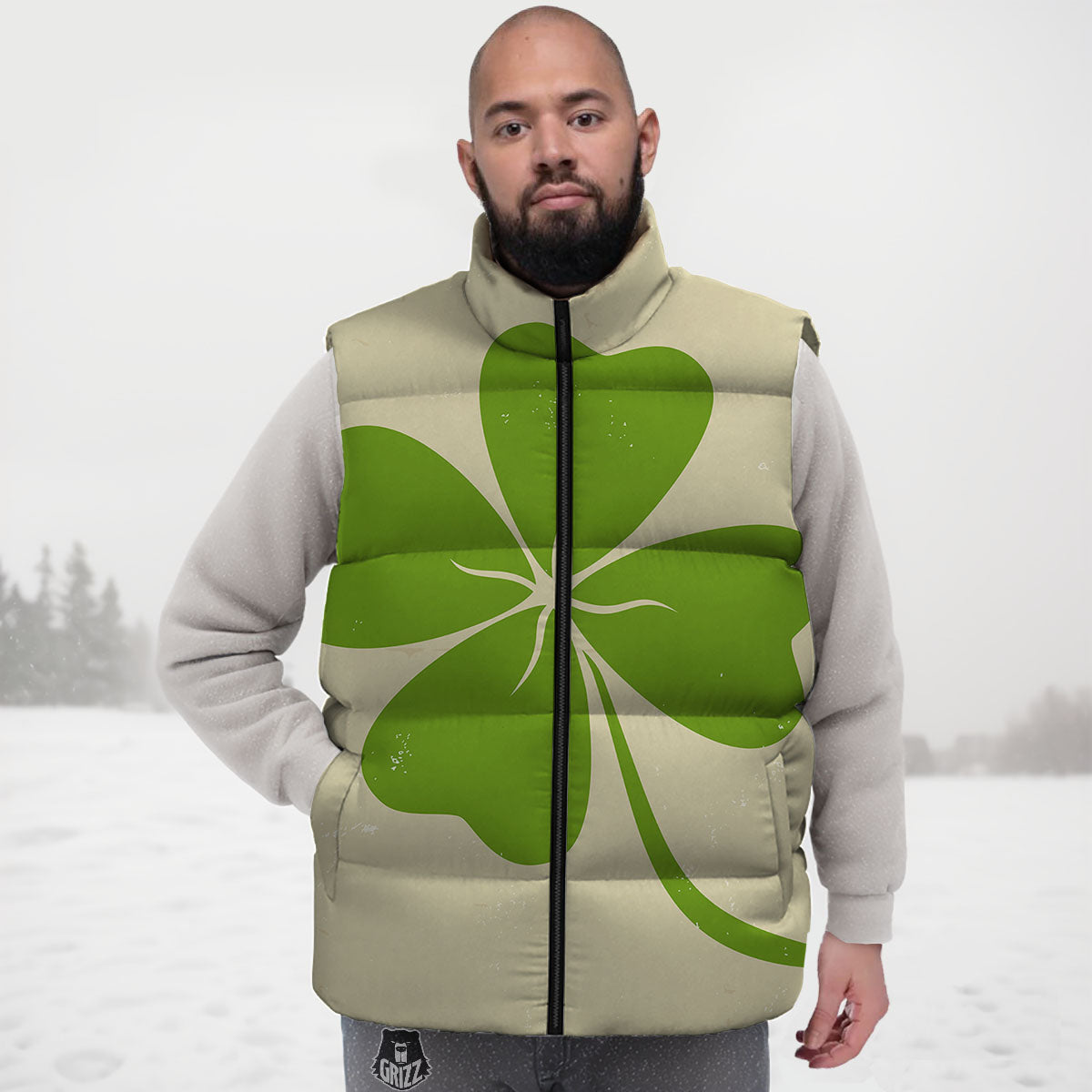 Four Leaf Clovers Irish Print Down Vest