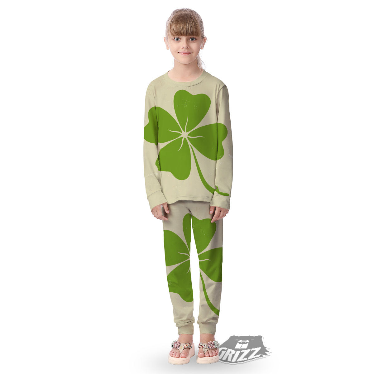 Four Leaf Clovers Irish Print Kid's Pajamas-grizzshop