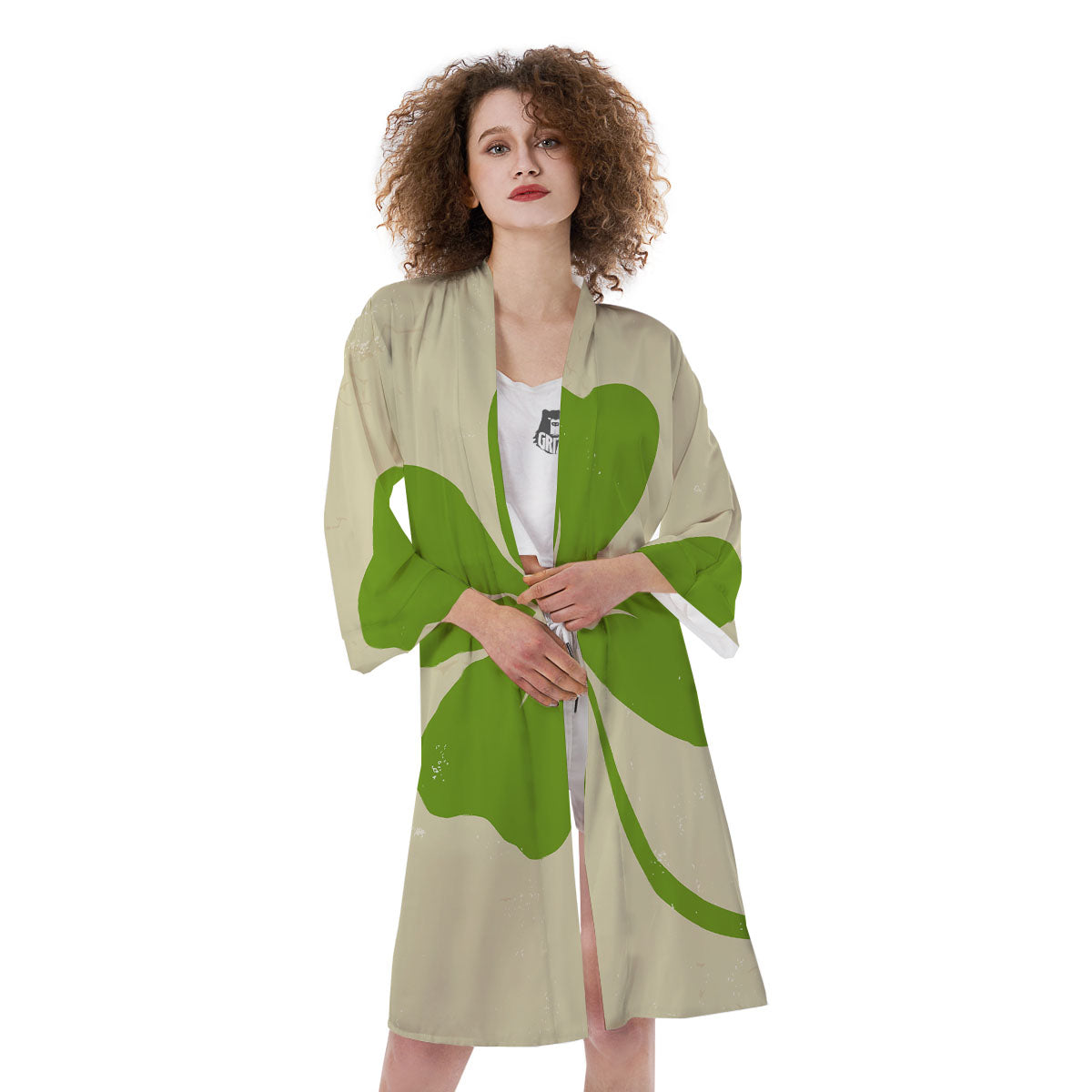 Four Leaf Clovers Irish Print Kimono-grizzshop