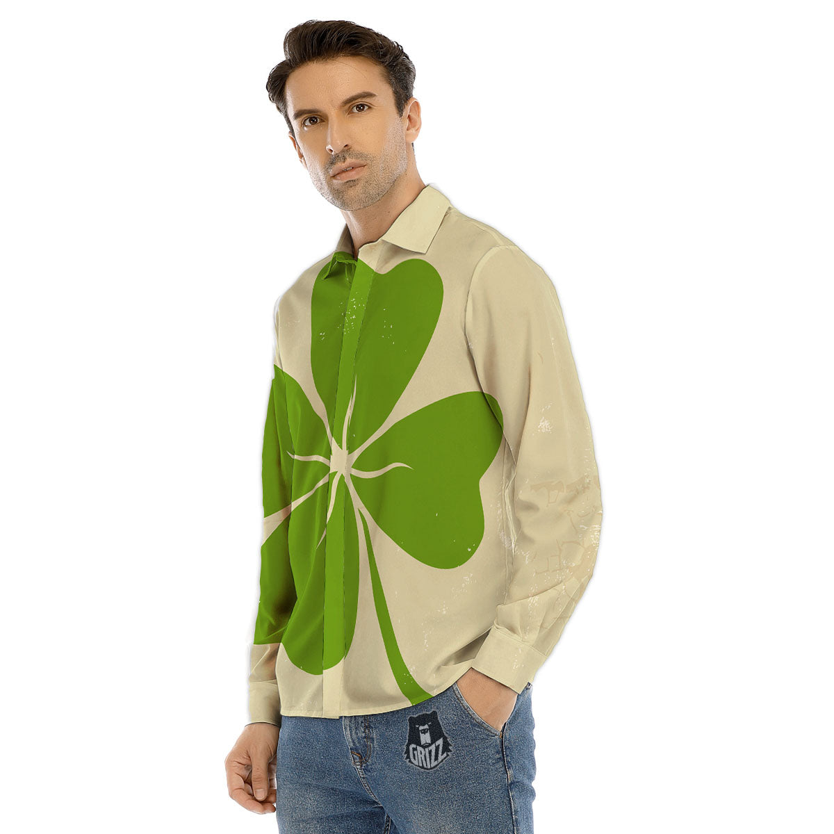Four Leaf Clovers Irish Print Men's Dress Shirts-grizzshop