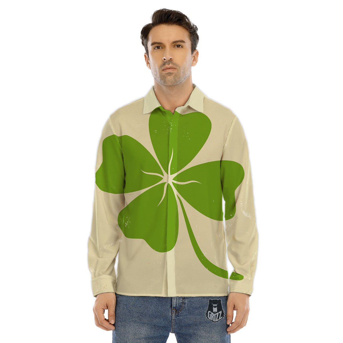 Four Leaf Clovers Irish Print Men's Dress Shirts-grizzshop