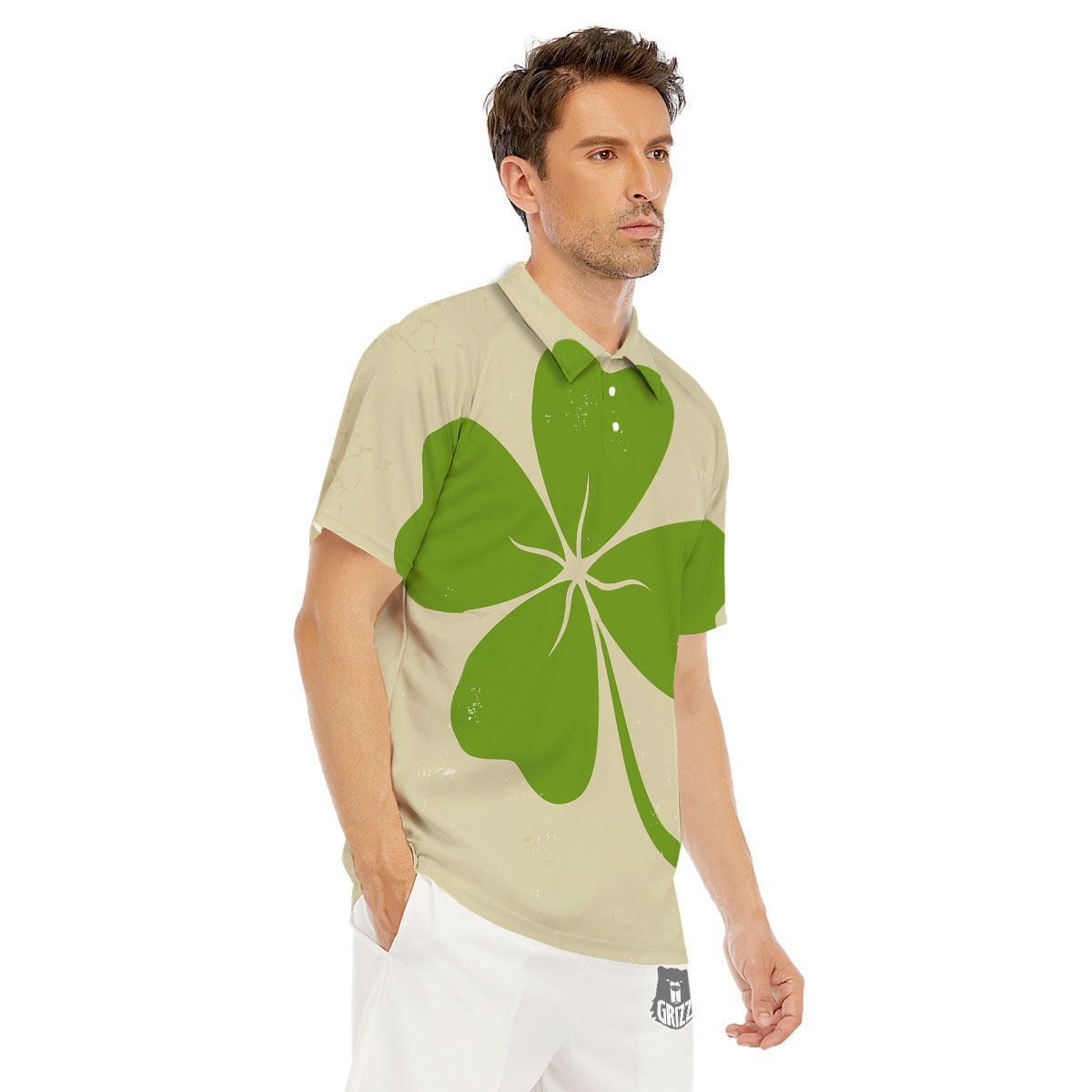 Four Leaf Clovers Irish Print Men's Golf Shirts-grizzshop