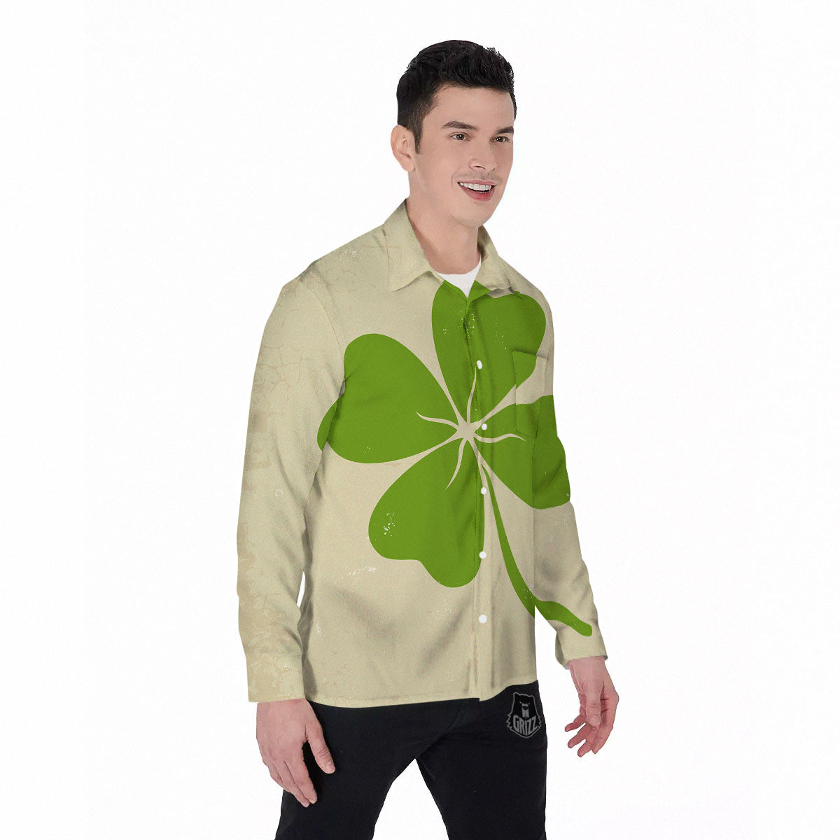 Four Leaf Clovers Irish Print Men's Long Sleeve Shirts-grizzshop