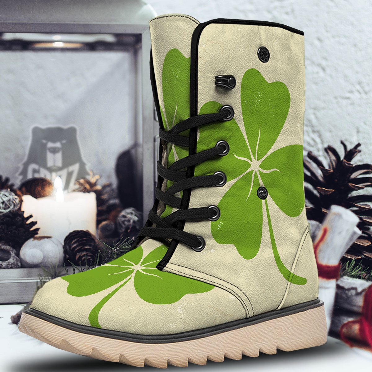 Four Leaf Clovers Irish Print Snow Boots-grizzshop