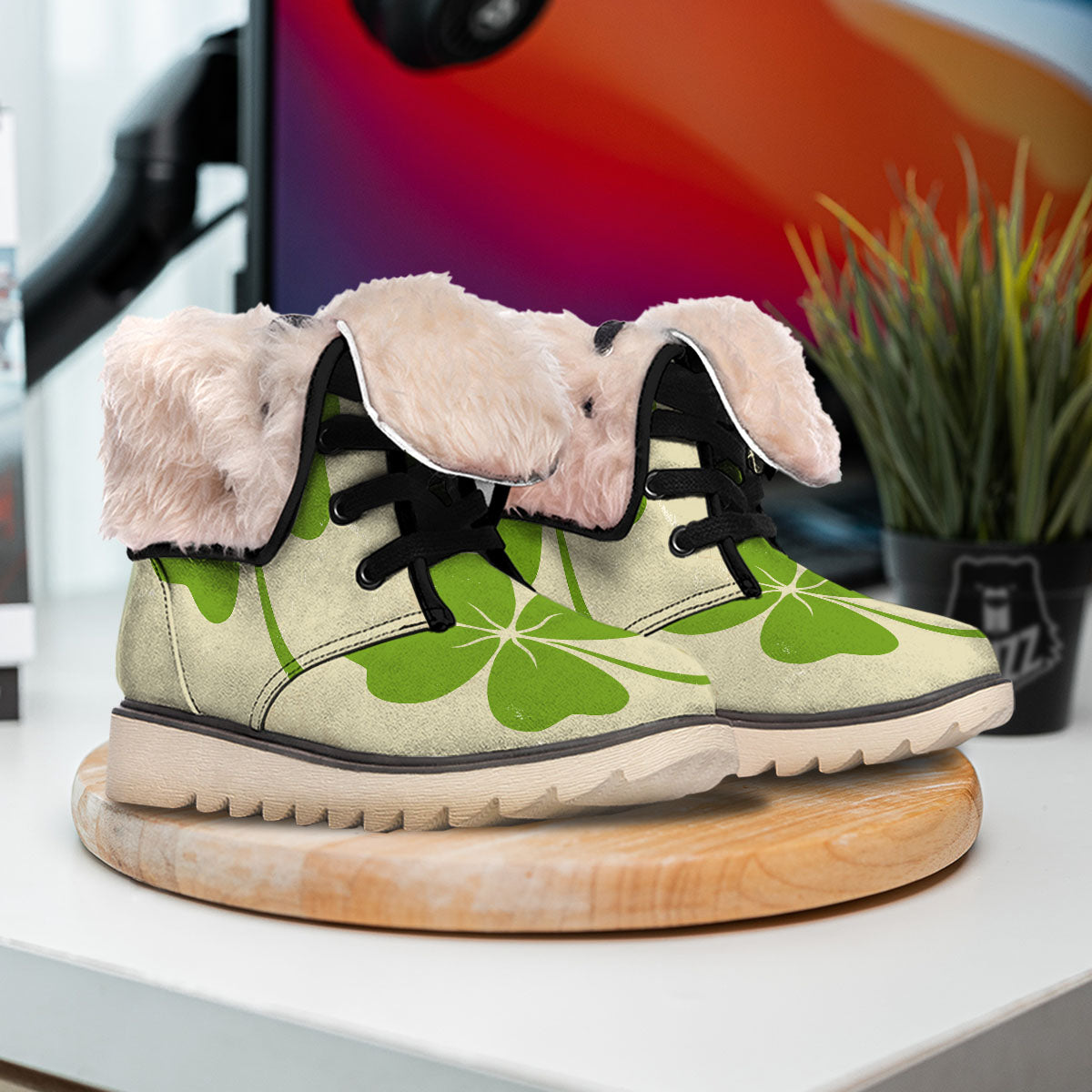 Four Leaf Clovers Irish Print Snow Boots-grizzshop