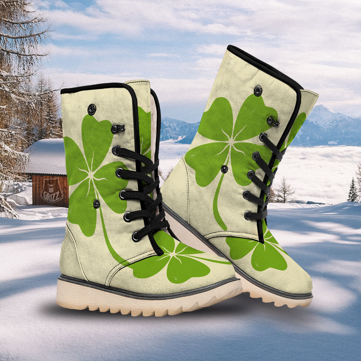Four Leaf Clovers Irish Print Snow Boots-grizzshop