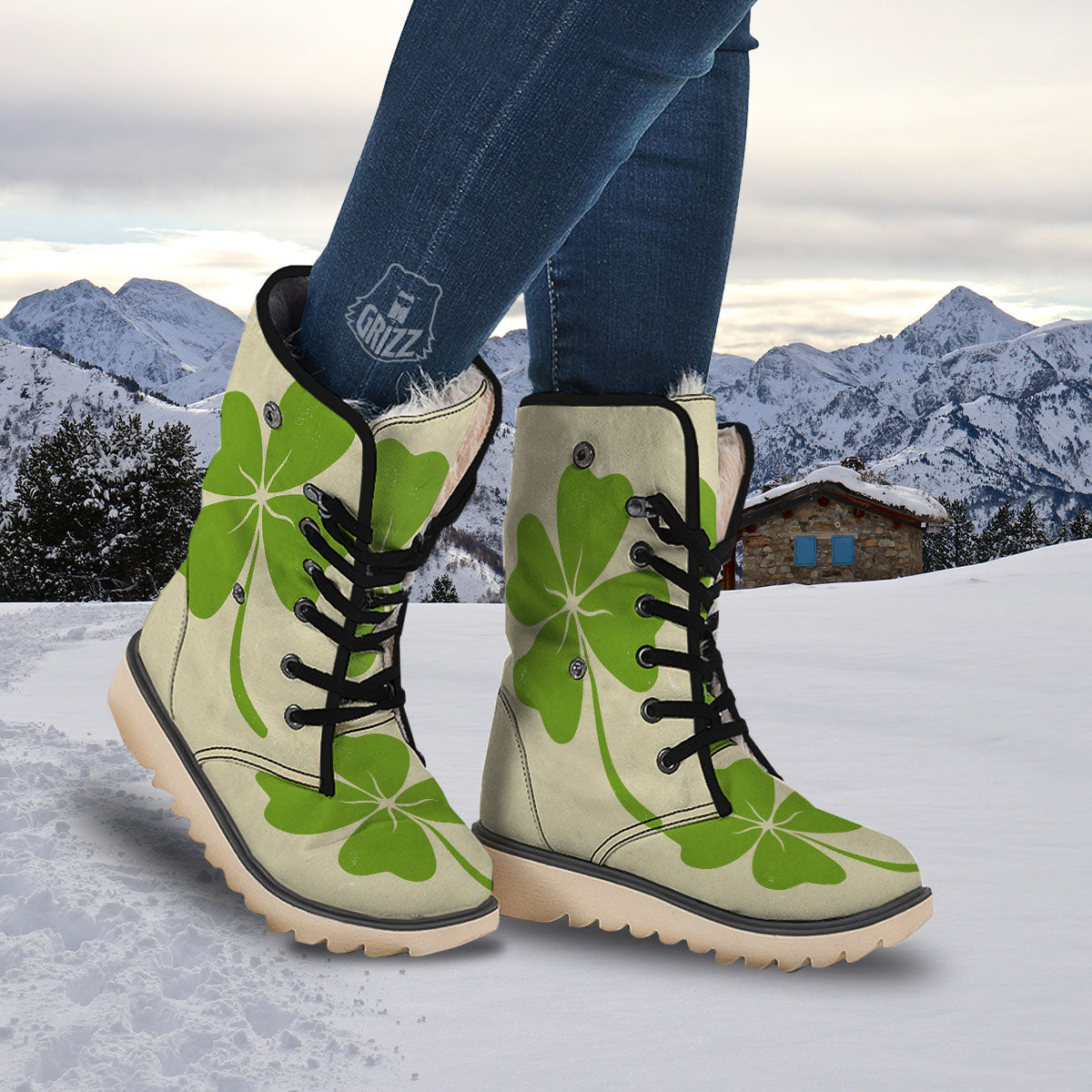 Four Leaf Clovers Irish Print Snow Boots-grizzshop