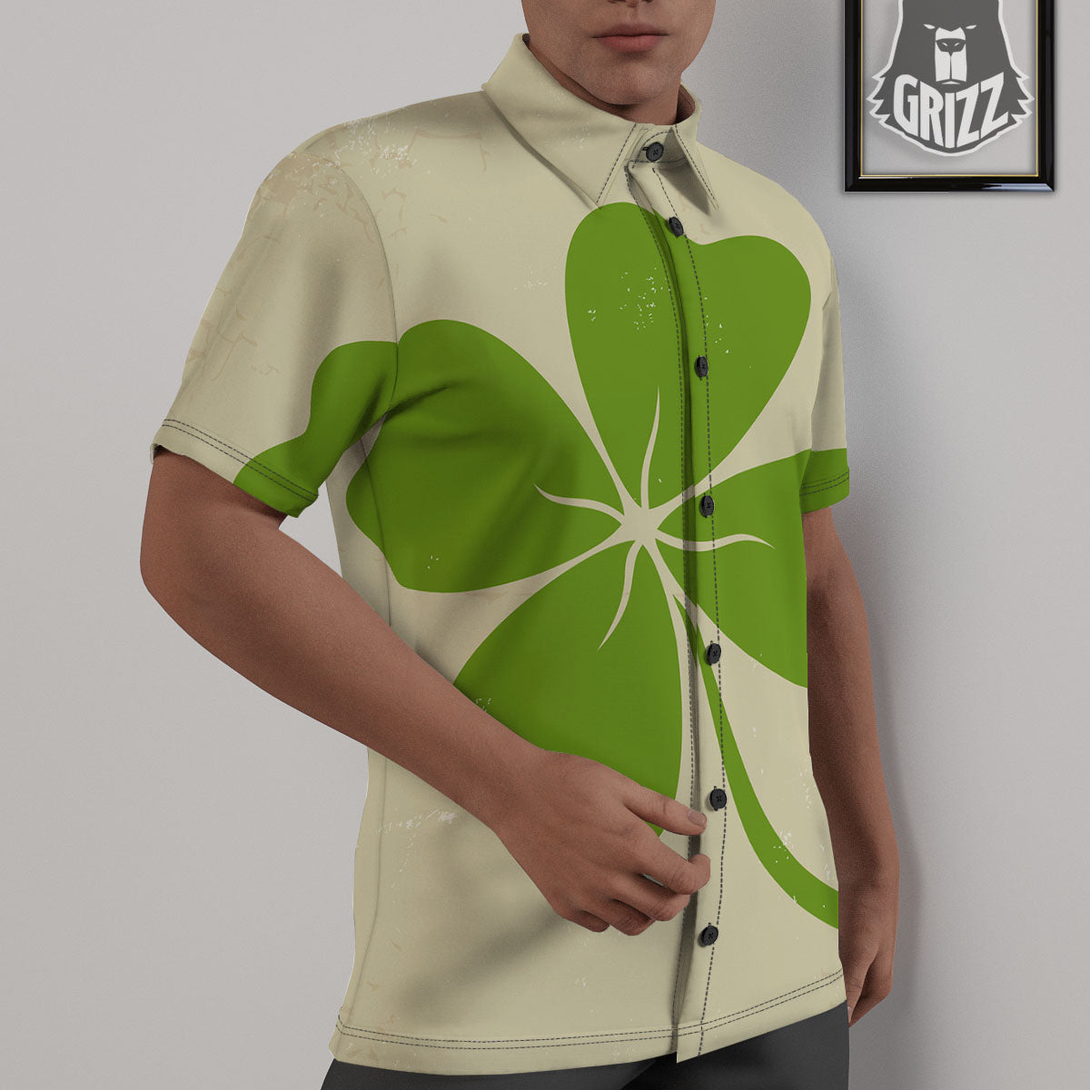 Four Leaf Clovers Irish Print Untucked Shirts-grizzshop