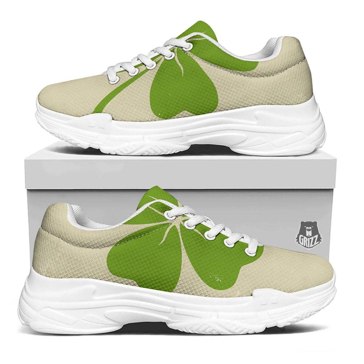 Four Leaf Clovers Irish Print White Chunky Shoes-grizzshop