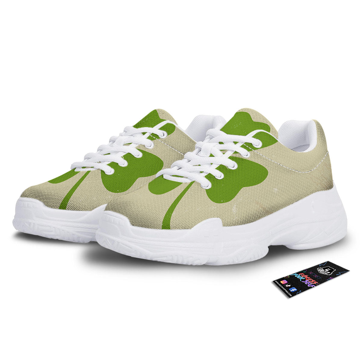Four Leaf Clovers Irish Print White Chunky Shoes-grizzshop