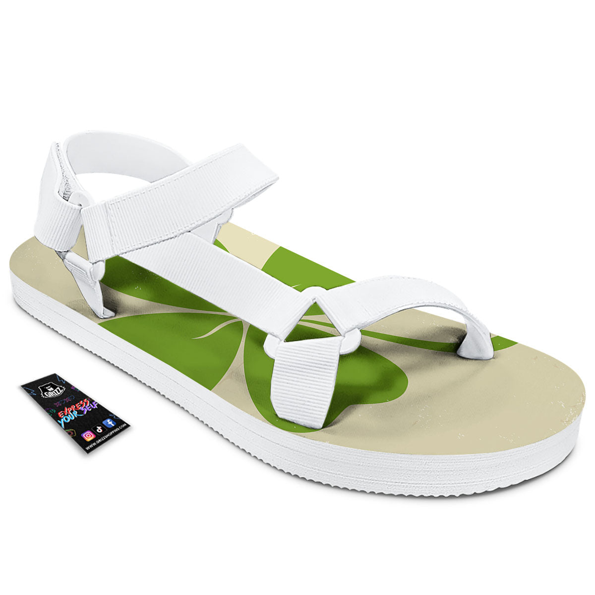 Four Leaf Clovers Irish Print White Open Toe Sandals-grizzshop
