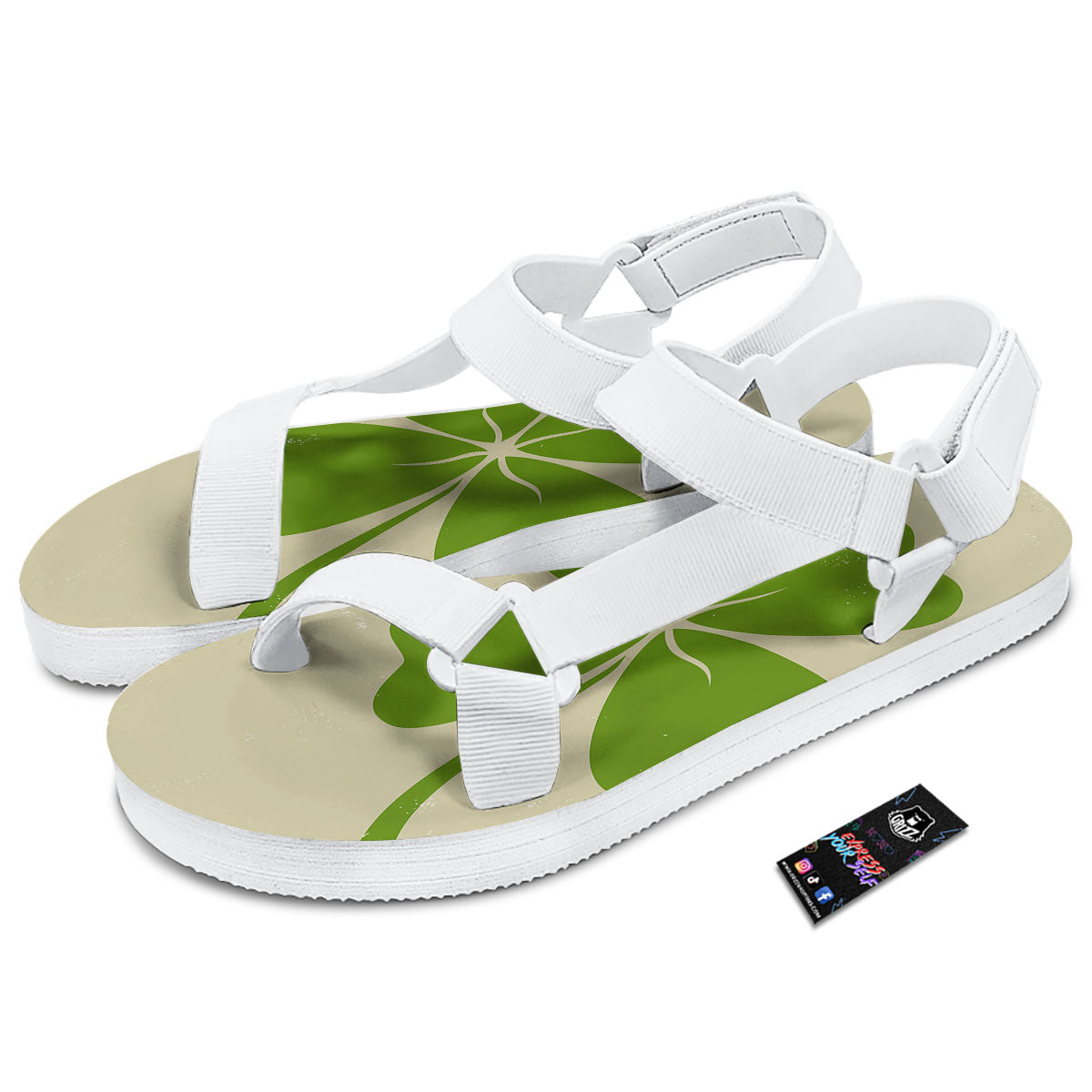 Four Leaf Clovers Irish Print White Open Toe Sandals-grizzshop