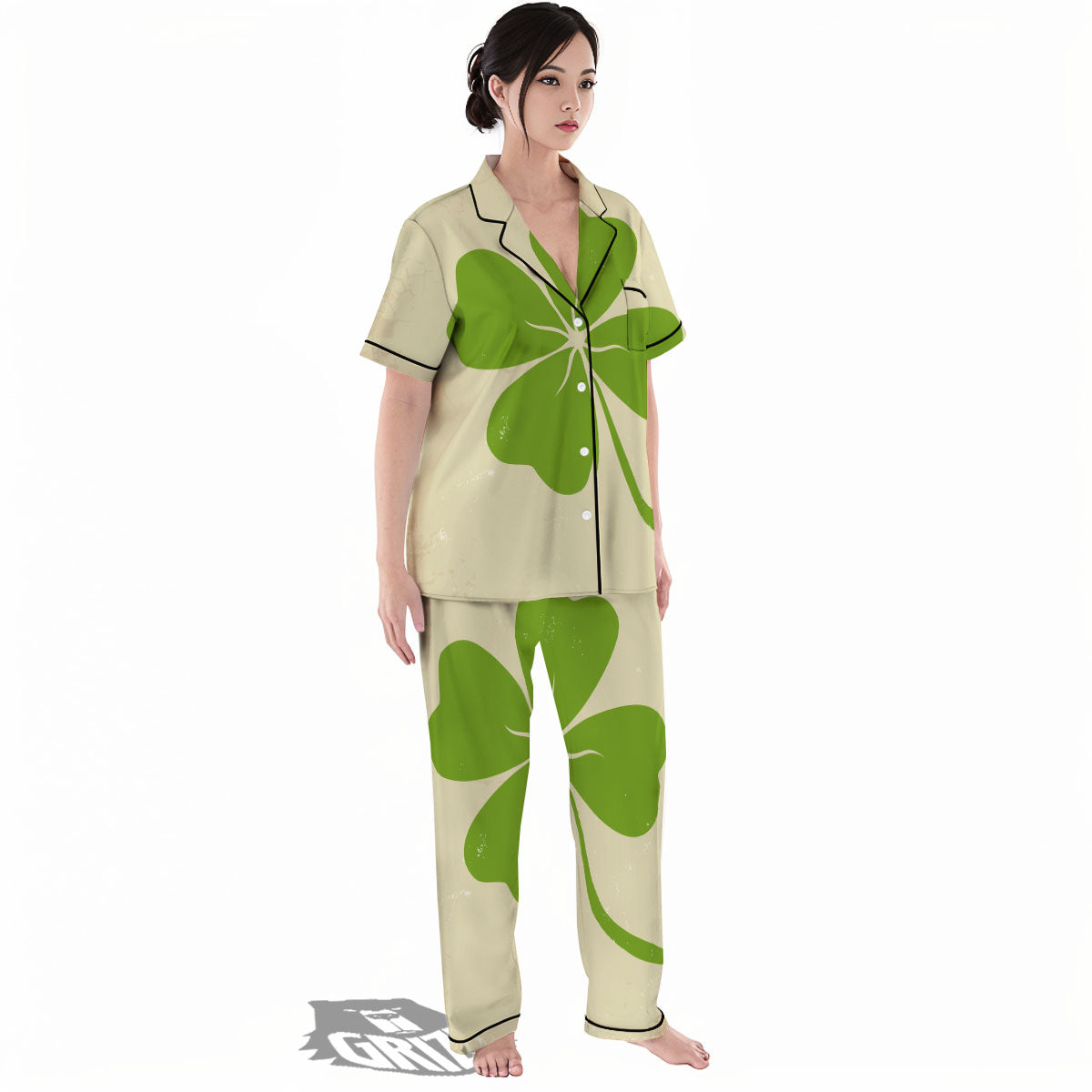 Four Leaf Clovers Irish Print Women's Pajamas Set-grizzshop