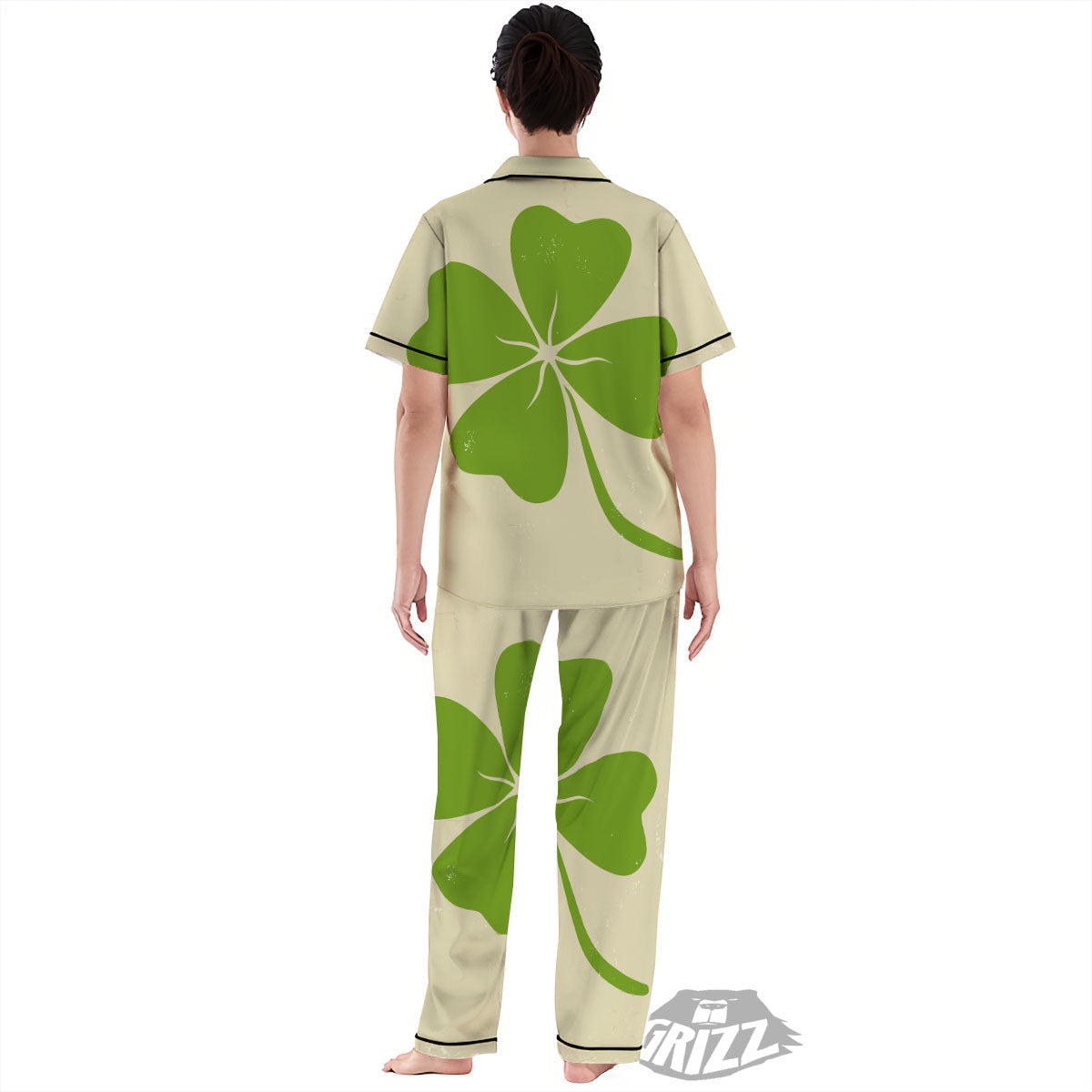 Four Leaf Clovers Irish Print Women's Pajamas Set-grizzshop