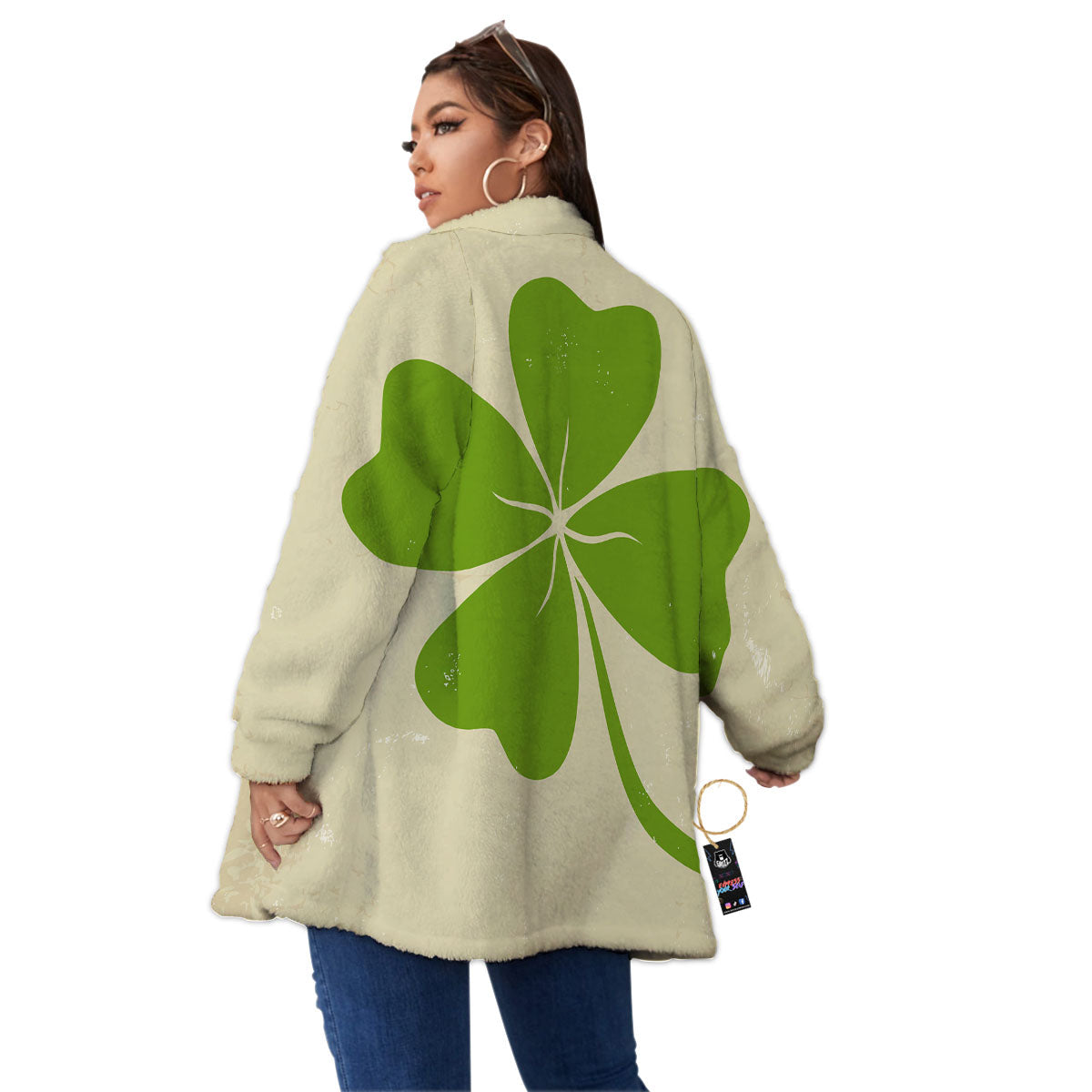 Four Leaf Clovers Irish Print Women's Sherpa Jacket-grizzshop