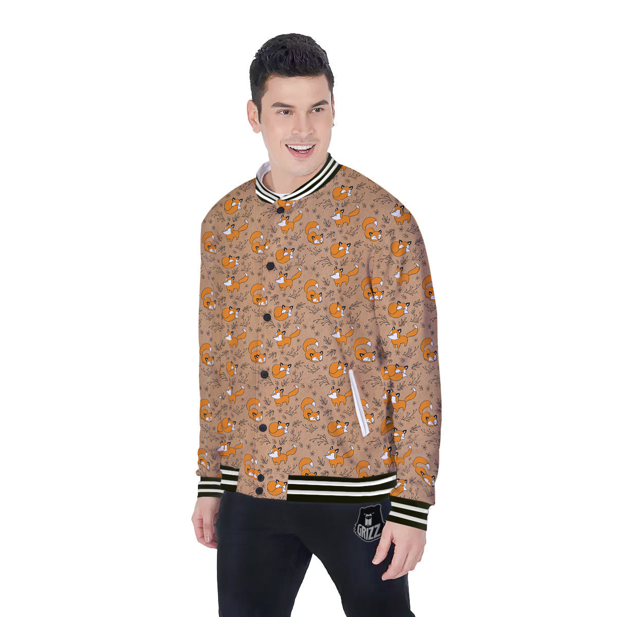 Fox Cartoon Print Pattern Baseball Jacket-grizzshop
