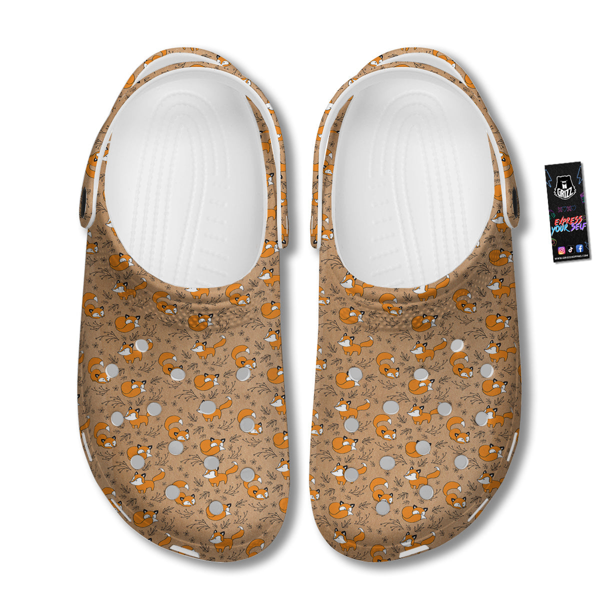Fox Cartoon Print Pattern Clog-grizzshop
