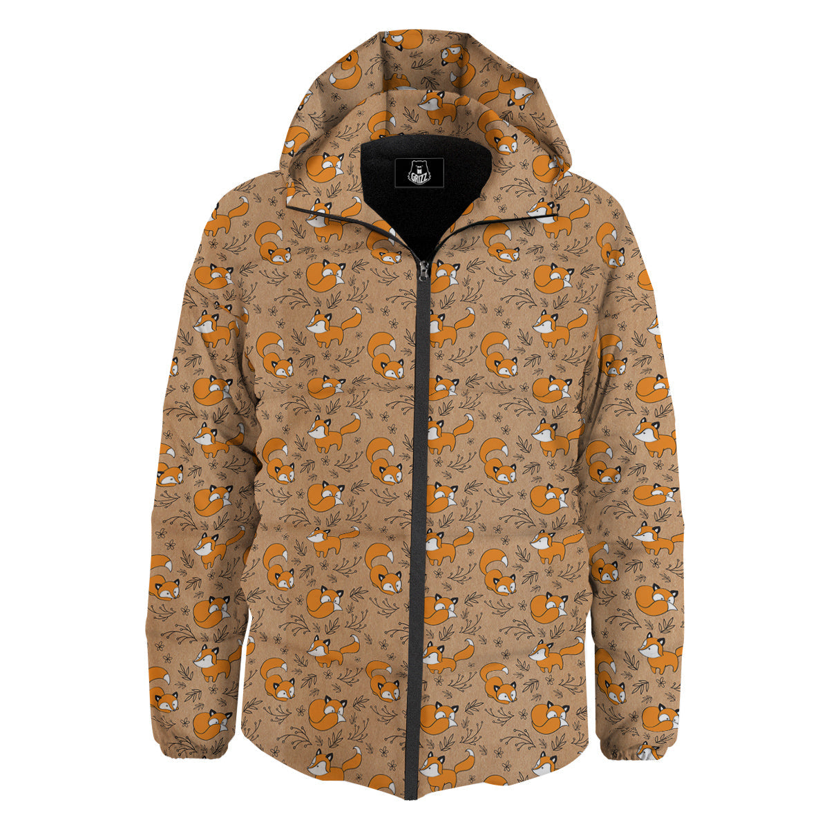 Fox Cartoon Print Pattern Down Jacket-grizzshop