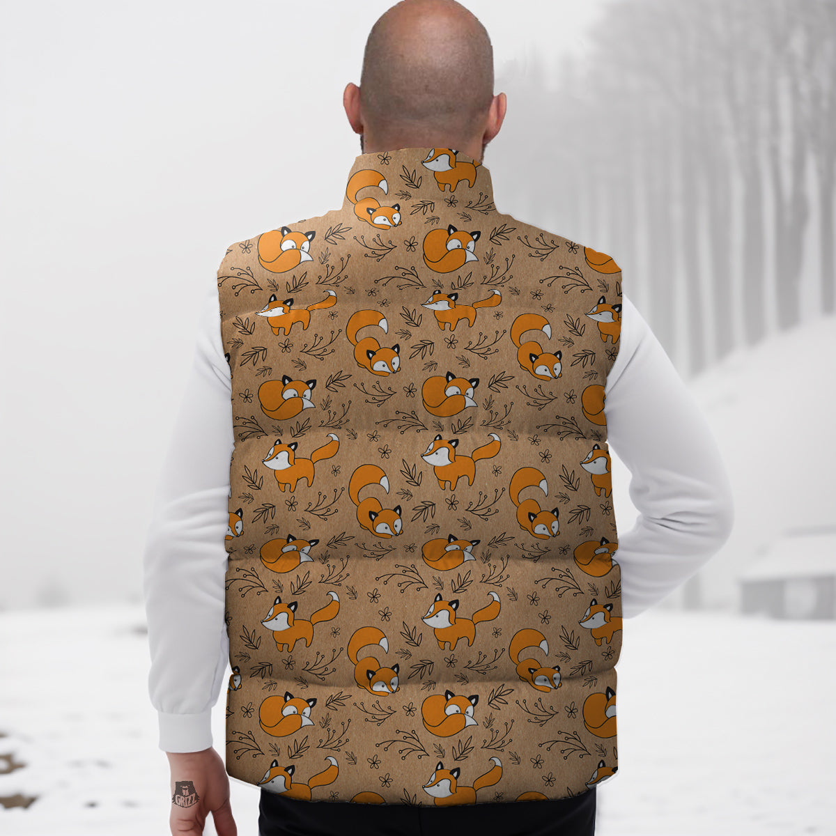 Fox Cartoon Print Pattern Down Vest