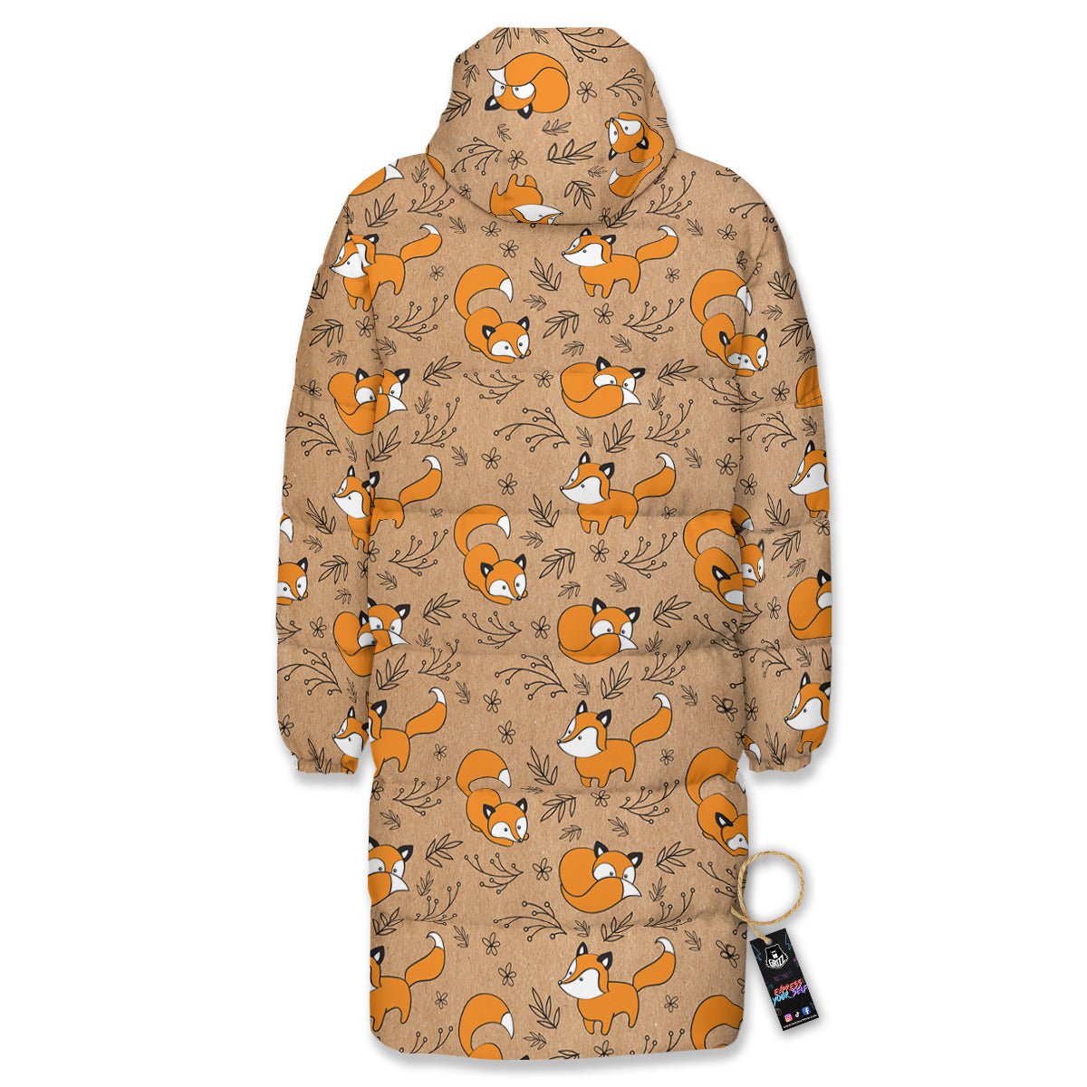 Fox Cartoon Print Pattern Long Down Jacket-grizzshop