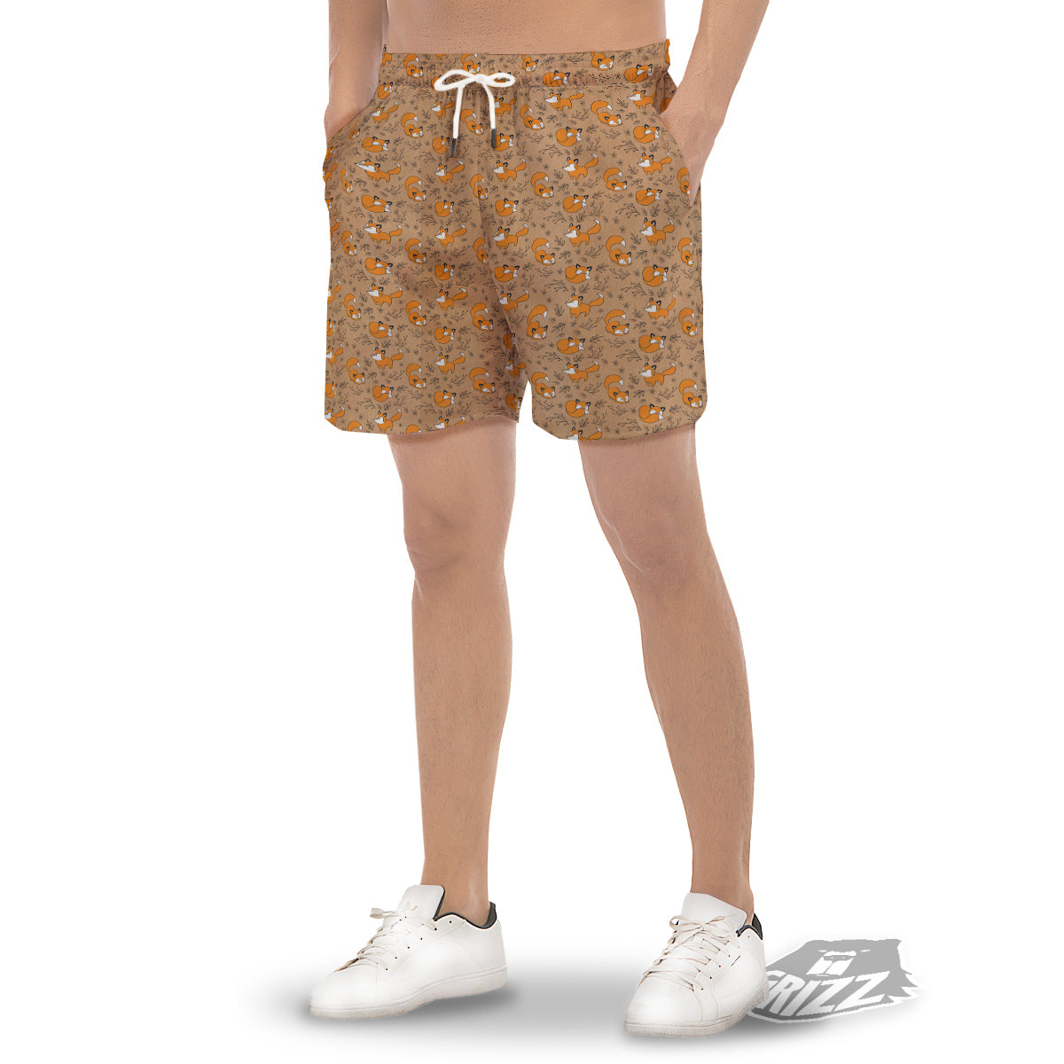 Fox Cartoon Print Pattern Men's Gym Shorts-grizzshop