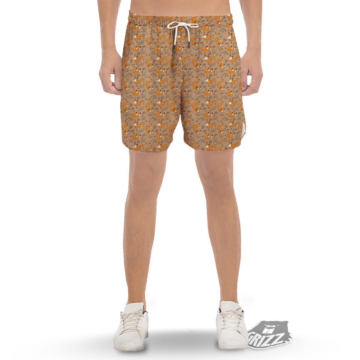 Fox Cartoon Print Pattern Men's Gym Shorts-grizzshop