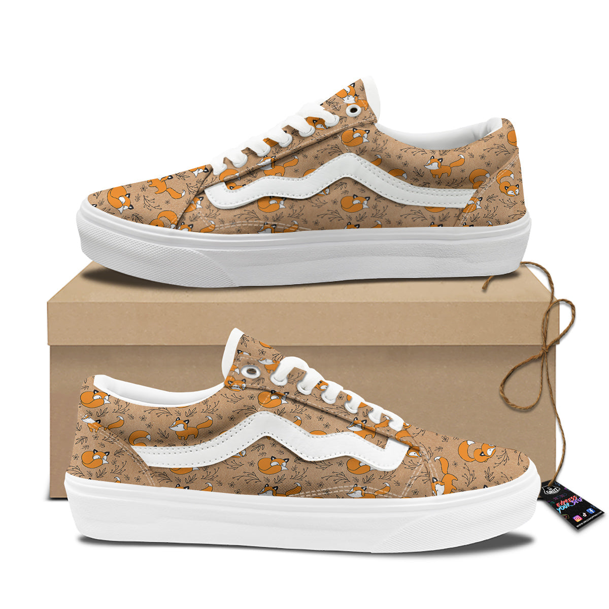 Fox Cartoon Print Pattern Skate Shoes-grizzshop