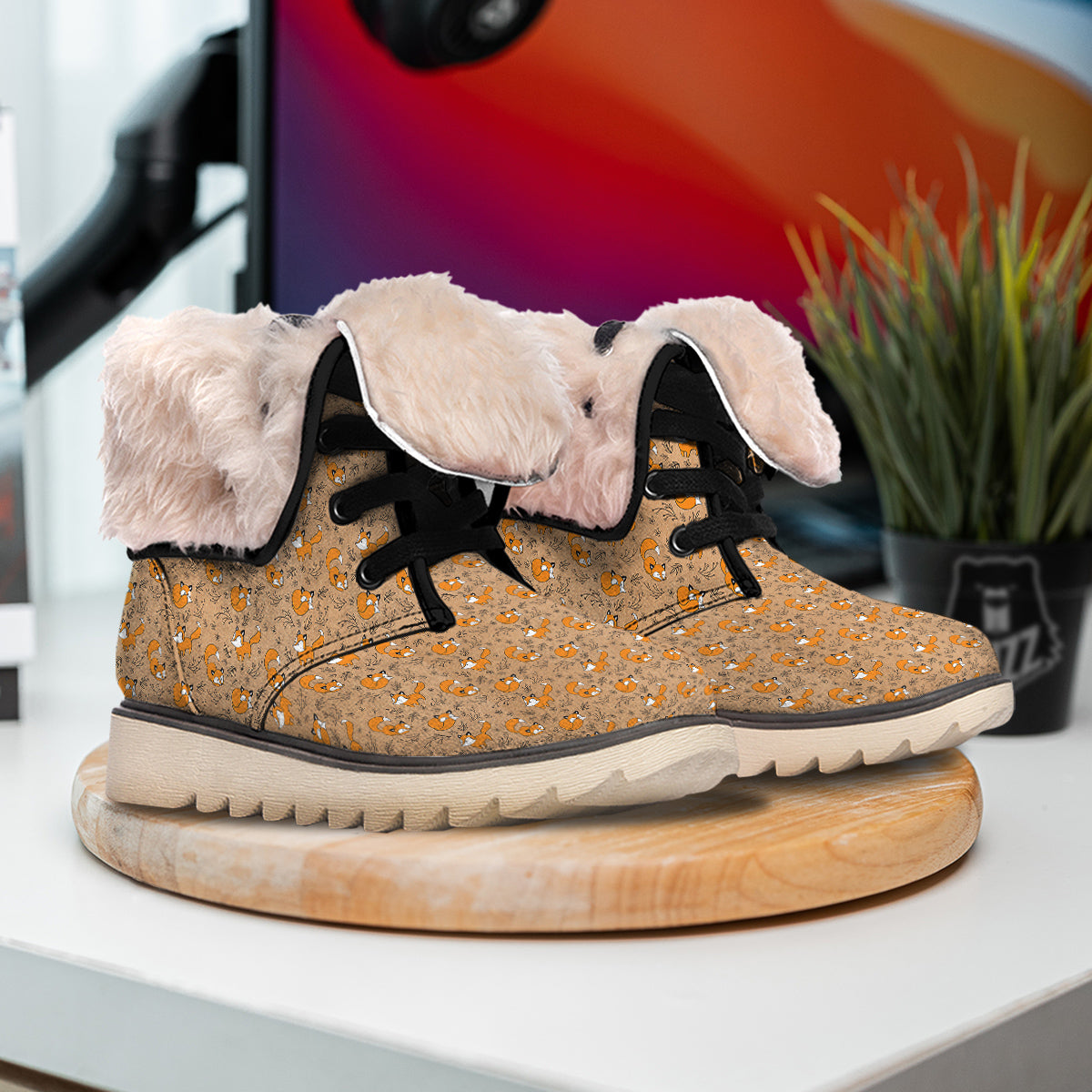 Fox Cartoon Print Pattern Snow Boots-grizzshop